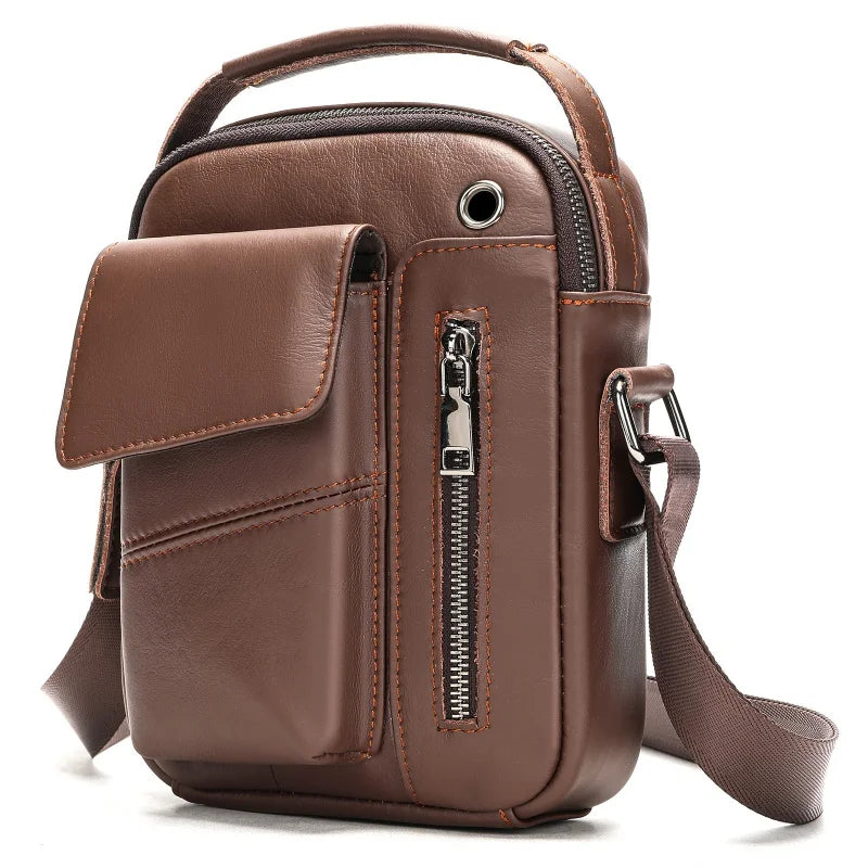 Men's Cowhide Casual Crossbody Bag - Large Capacity Leather Sling Bags-Crossbody Bag-7512Coffee-Free Shipping Leatheretro