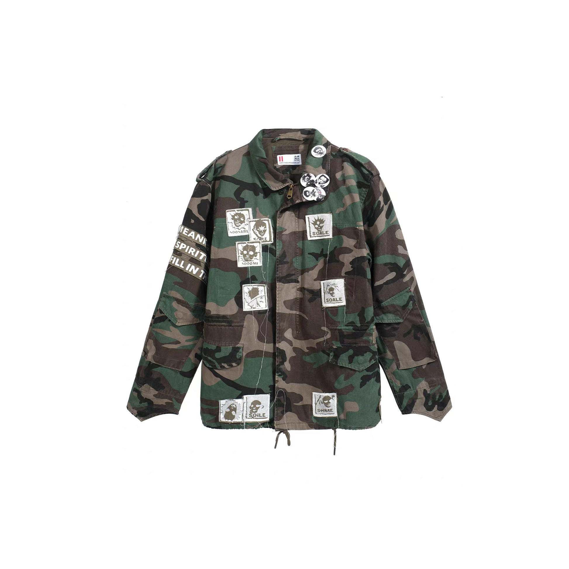 NOTHINGNESS WORLD Slogan Patchwork Multi-Pocket Utility Jacket-Jacket-S-Multicolor-Free Shipping Leatheretro