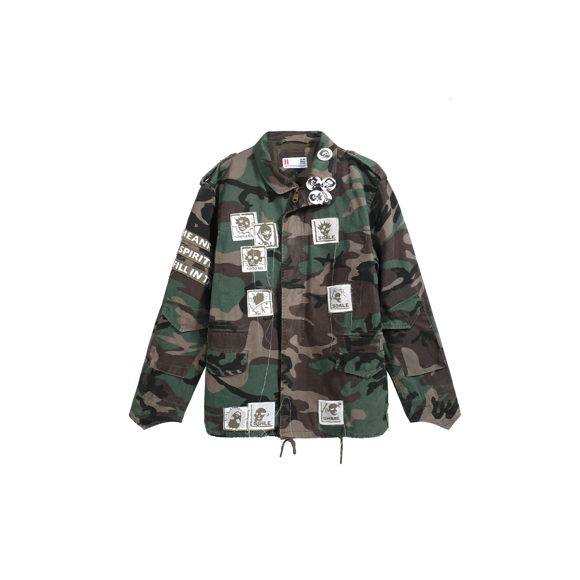 NOTHINGNESS WORLD Slogan Patchwork Multi-Pocket Utility Jacket-Jacket-S-Multicolor-Free Shipping Leatheretro