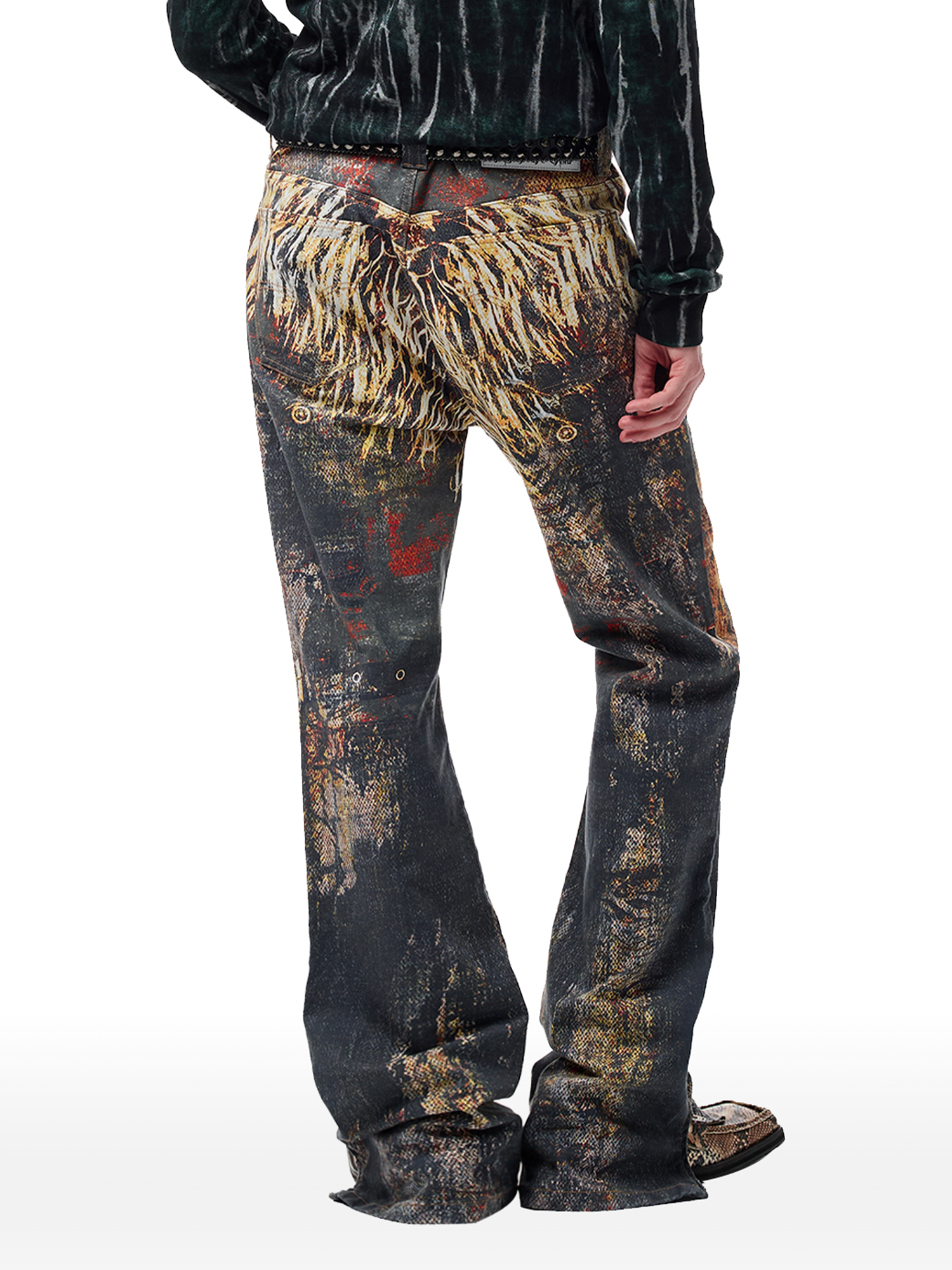 CYCYCY Feather Full-Print Slim Flared Jeans-Jeans-XXS / 27"-Free Shipping Leatheretro