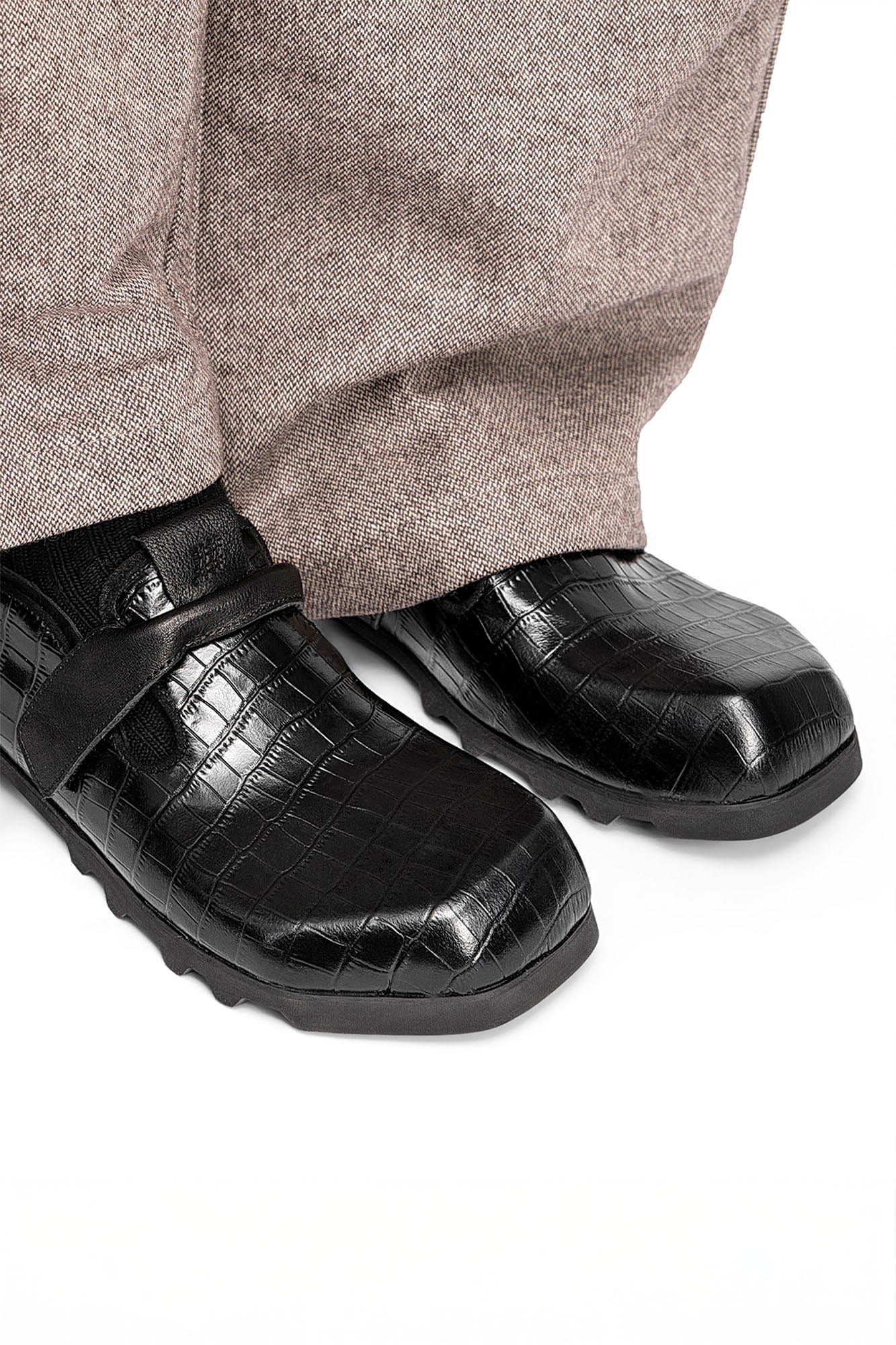 REWRITE Croc-Embossed Strap Loafers-Shoes-38.5-Free Shipping Leatheretro