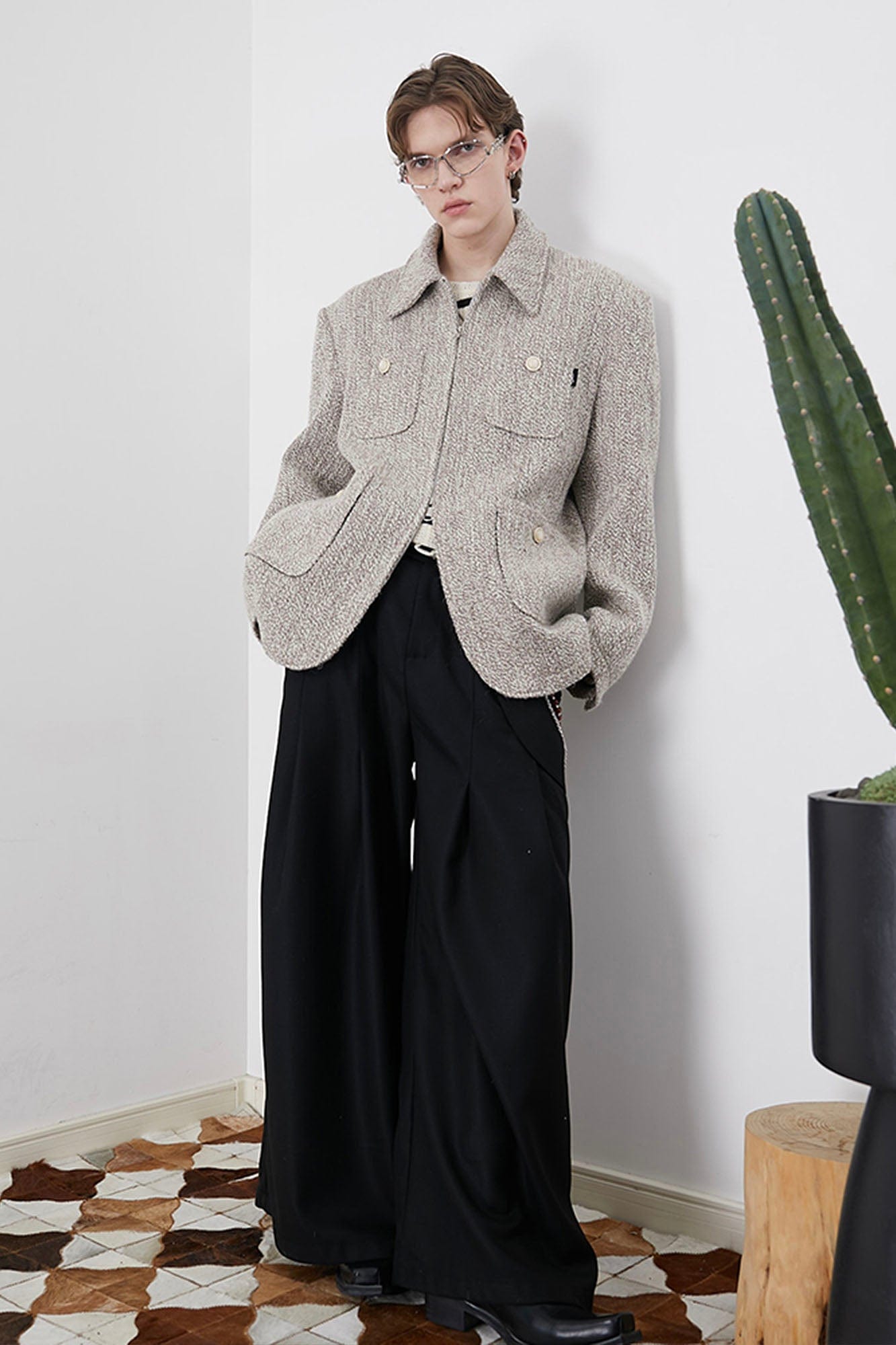 ASSEEN Wool-Blend Tweed Utility Jacket-Jacket-S-Free Shipping Leatheretro