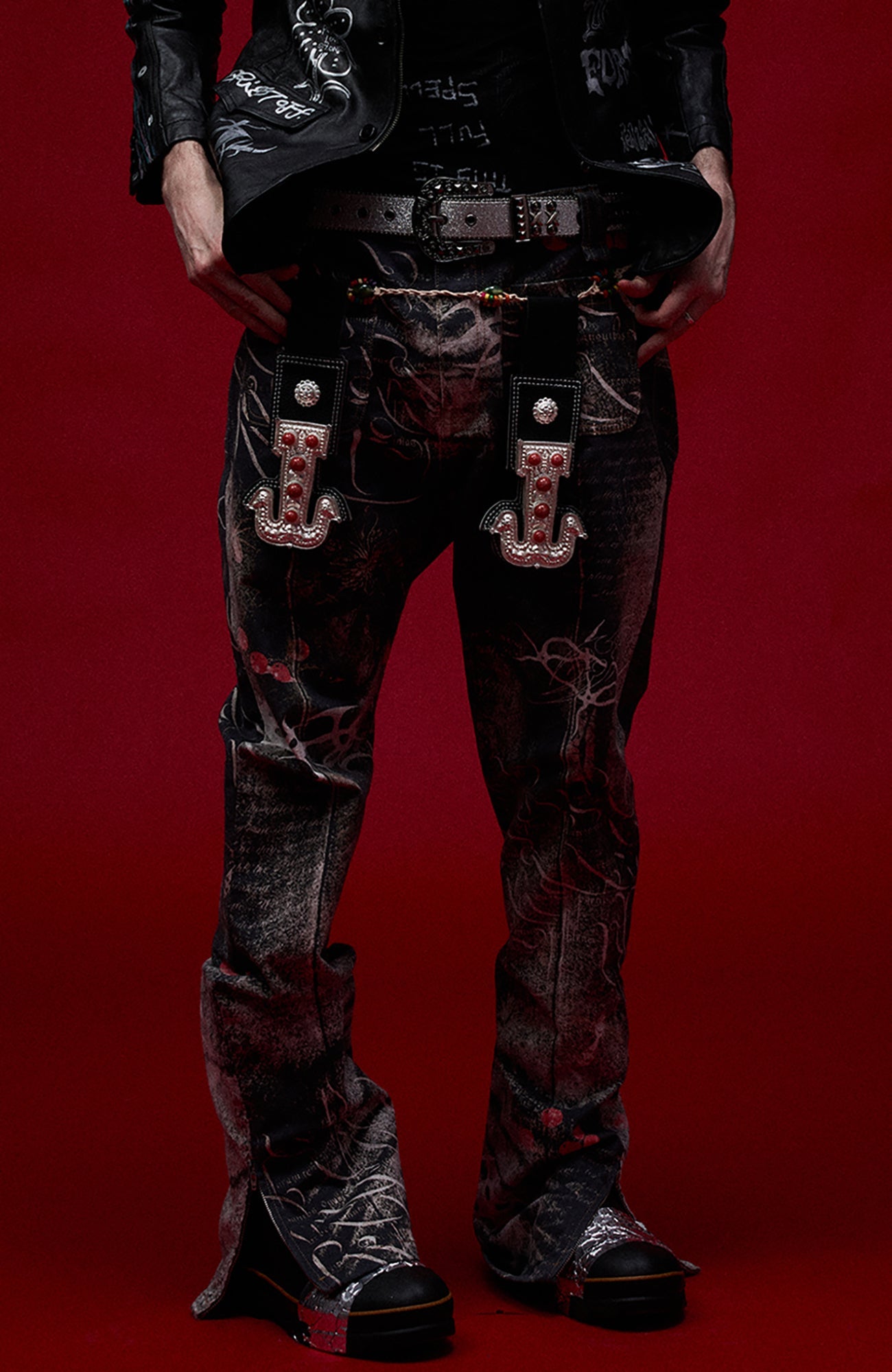 CYCYCY Full-Print Script Flared Jeans-Jeans-XXS / 27"-Free Shipping Leatheretro