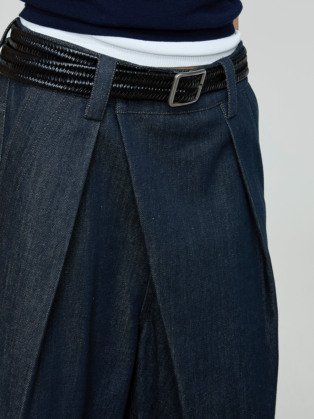 OPICLOTH Washed Asymmetric Fly Pleated Denim Shorts-Shorts-XS-Free Shipping Leatheretro