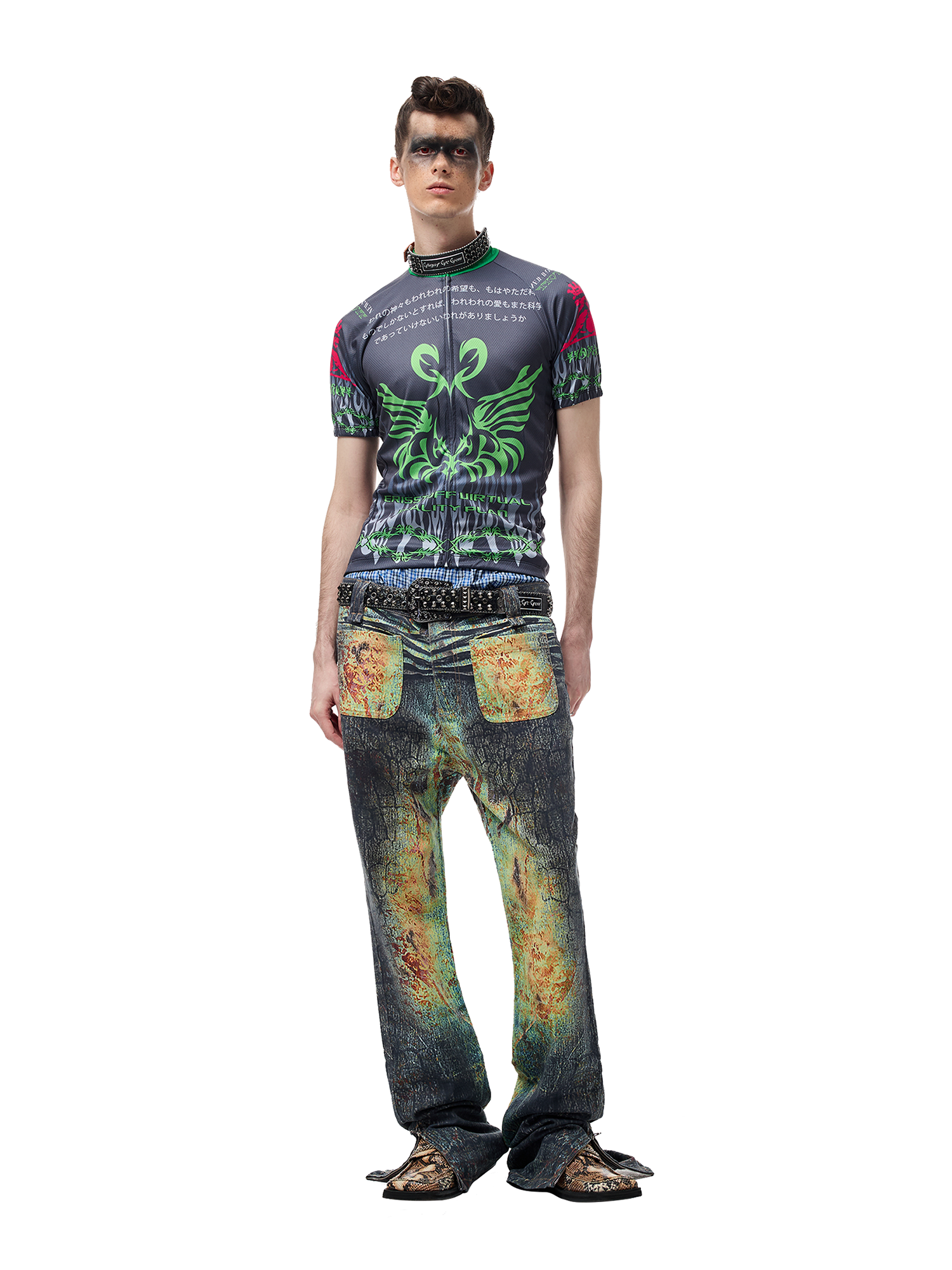 CYCYCY Iridescent Croc Full-Print Slim Flared Jeans-Jeans-XXS / 27"-Free Shipping Leatheretro