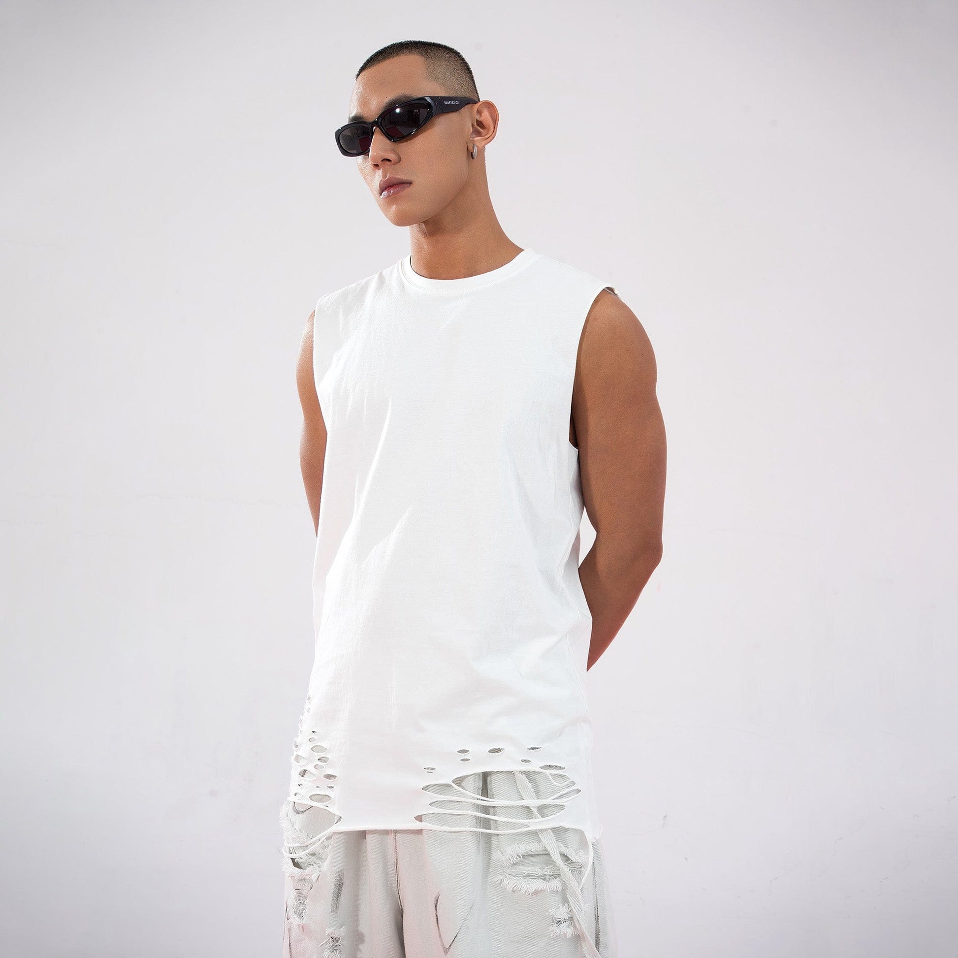 CLP Ripped Tank Top-Tank Top-M-White-Free Shipping Leatheretro