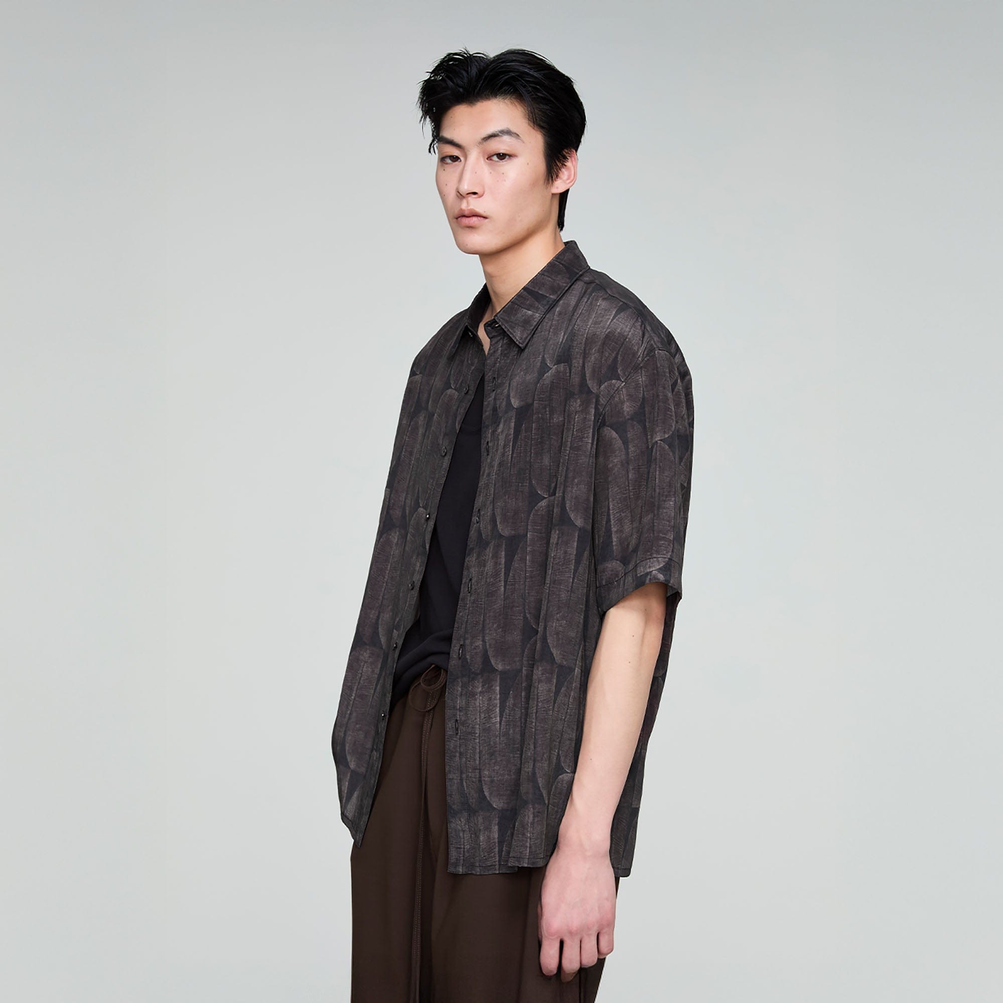 OPICLOTH Retro Textured Leaf Full-Print Half Shirt-Half shirt-S-Free Shipping Leatheretro