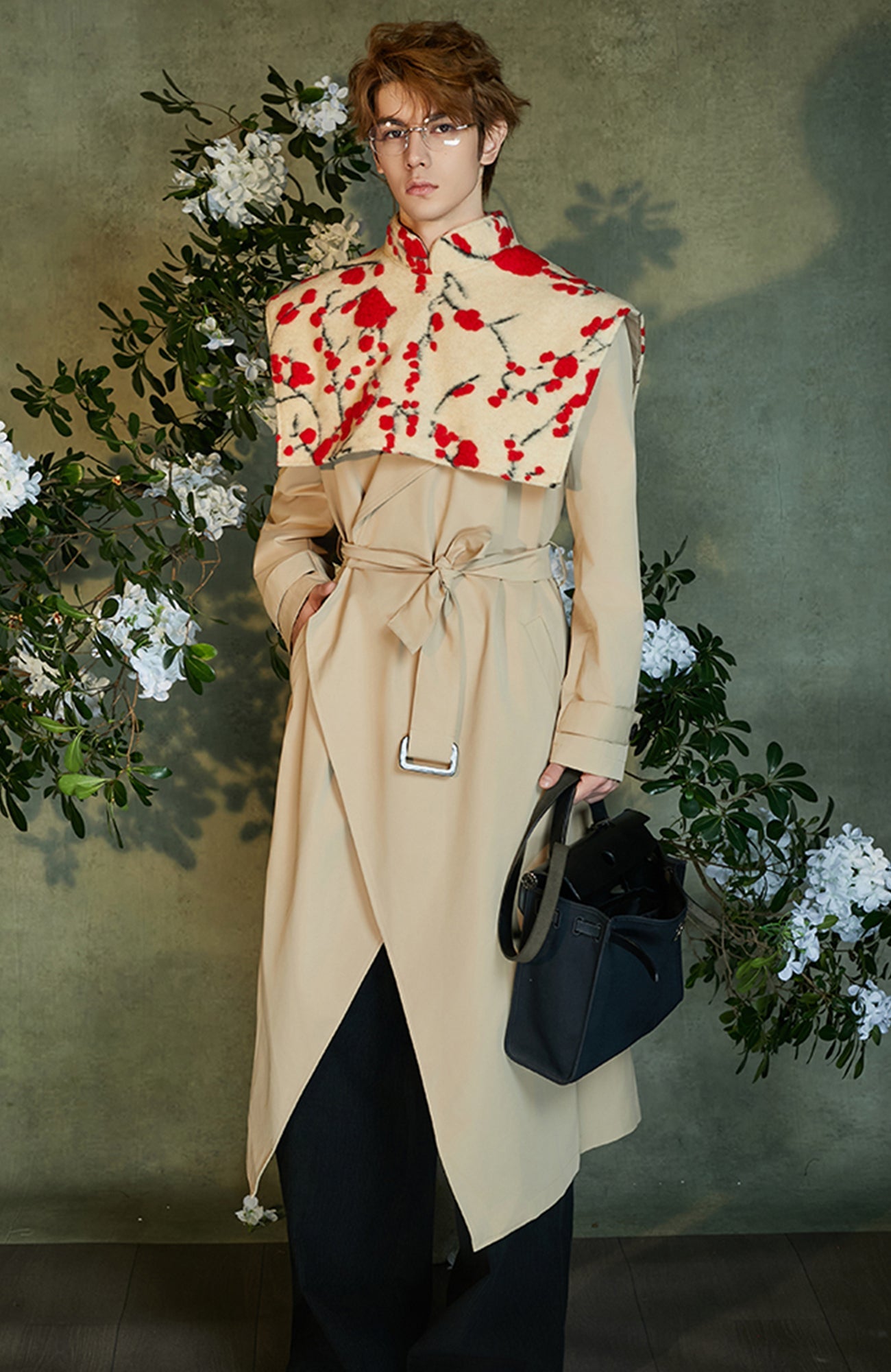 JIECHI Detachable Jacquard Cape Belted Coat-Jacket-M (Preorder)-Coat-Free Shipping Leatheretro