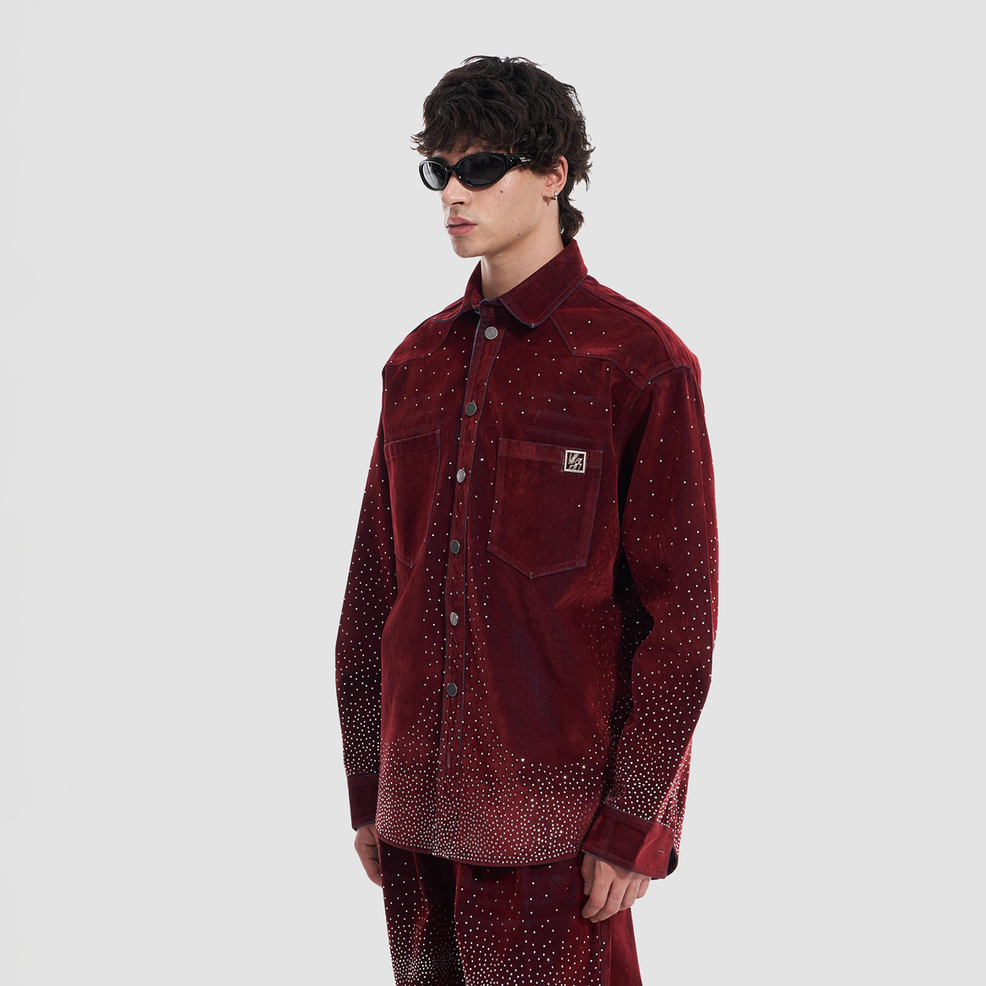 VANN VALRENCE Diamond-Studded Velvet Shirt Jacket-Jacket-S-Free Shipping Leatheretro
