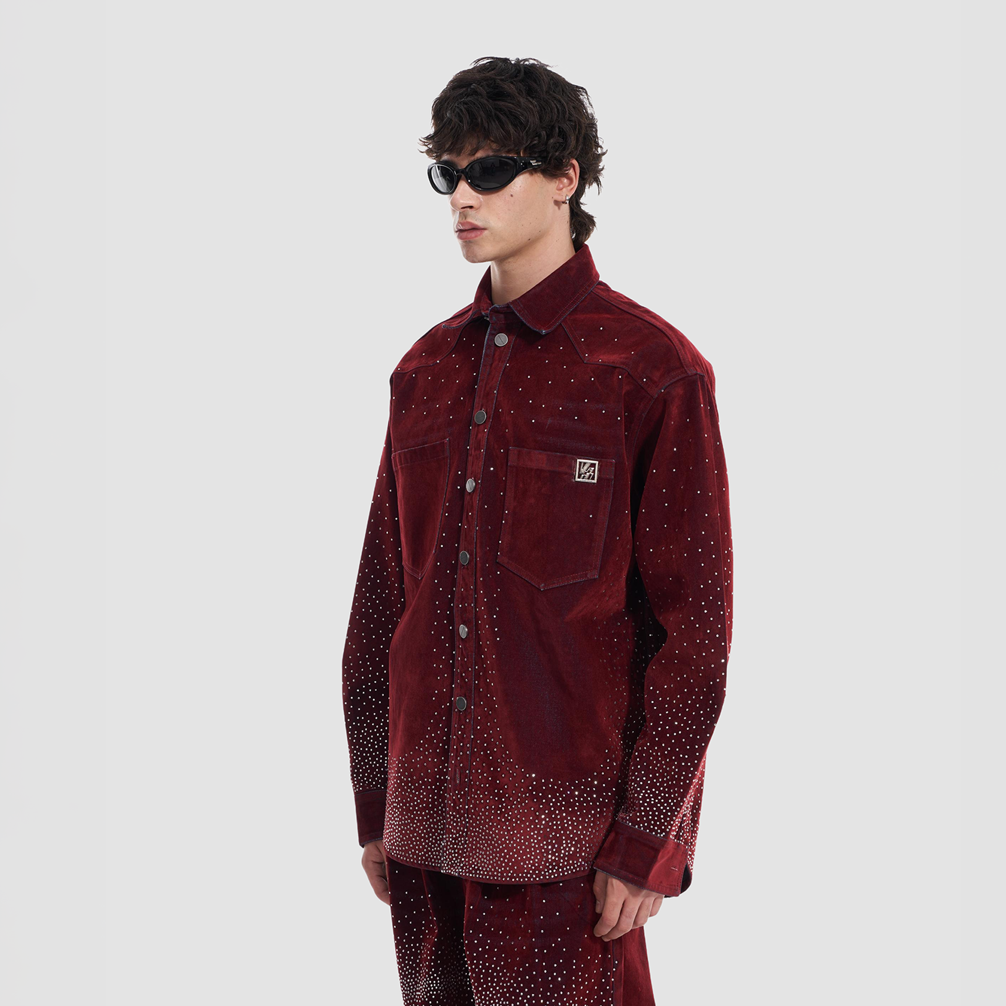 VANN VALRENCE Diamond-Studded Velvet Shirt Jacket-Jacket-S-Free Shipping Leatheretro