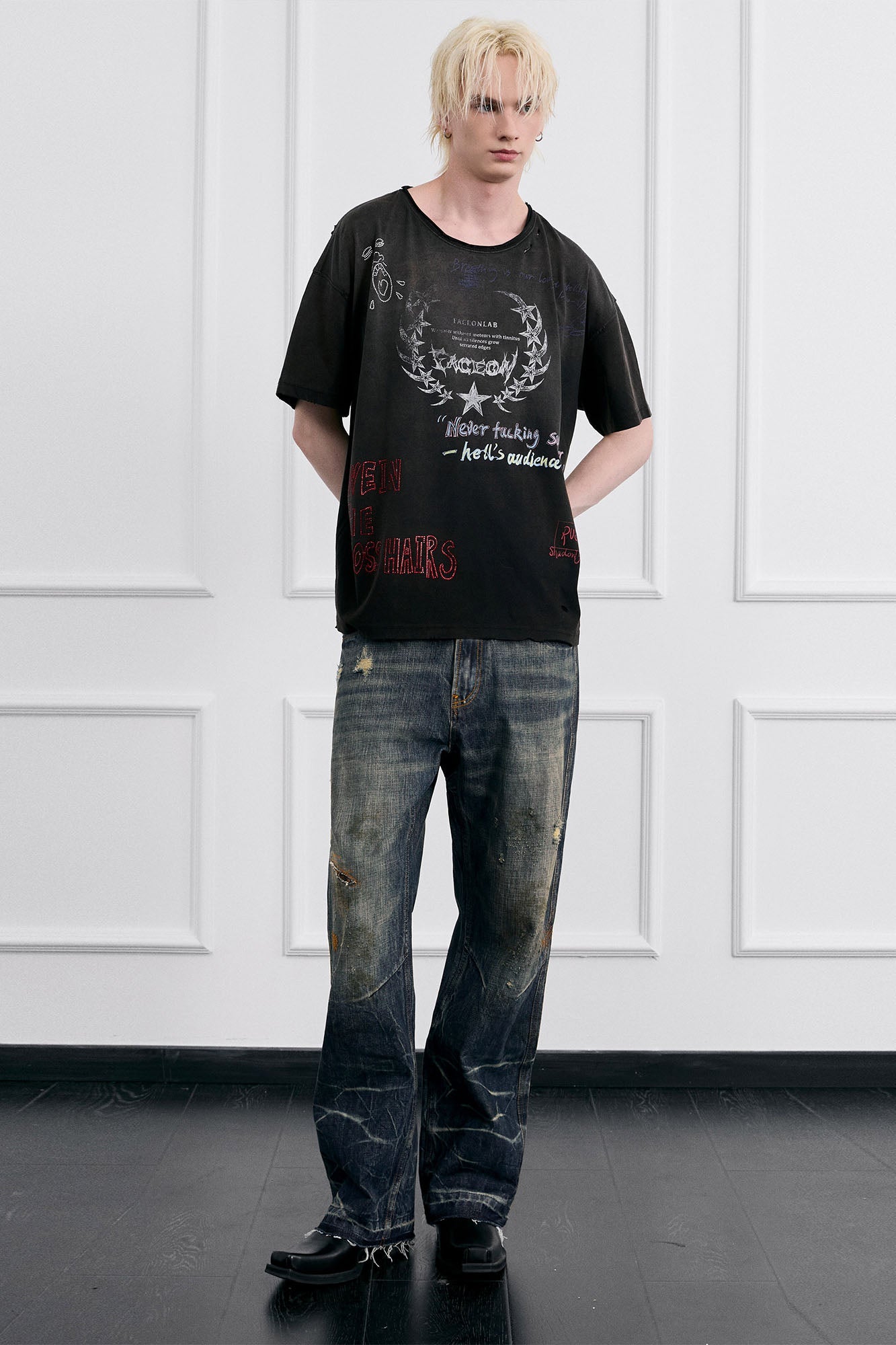 FACEONLAB Grunge Distressed Straight-Leg Jeans-Jeans-M (Preorder)-Free Shipping Leatheretro