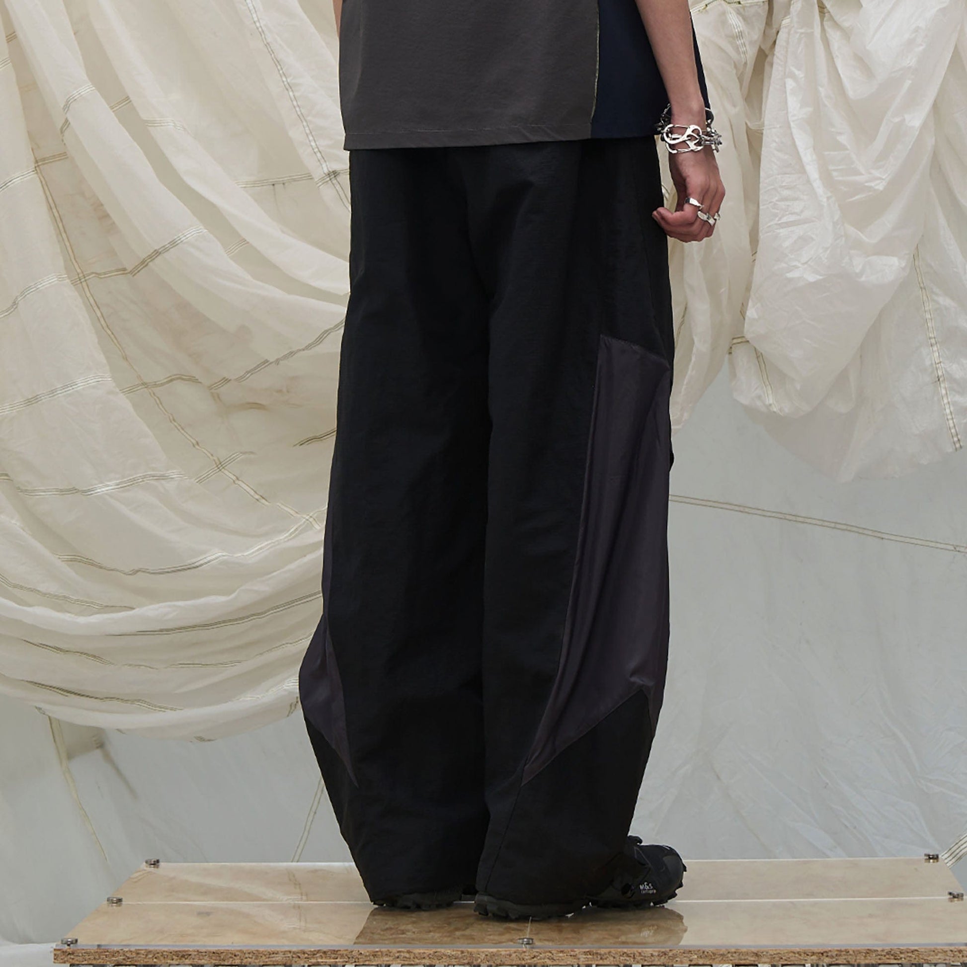 RELABEL Deconstructed Paneled Drawstring Parachute Pants-Pants-XS-Free Shipping Leatheretro