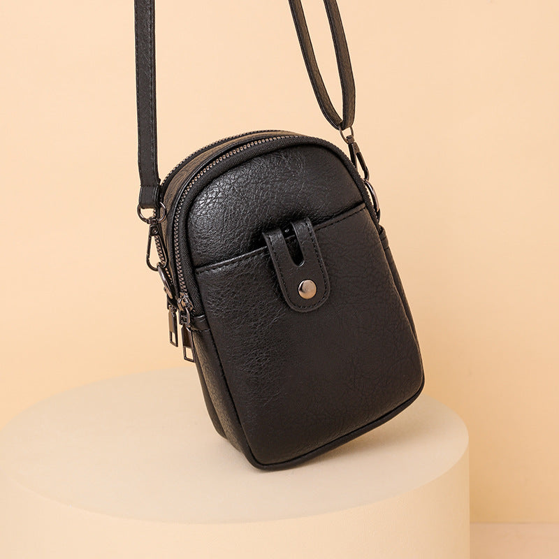 Double Zip Phone Crossbody Bag - Minimalist Phone Pouch-Crossbody Bag-Beige-Free Shipping Leatheretro