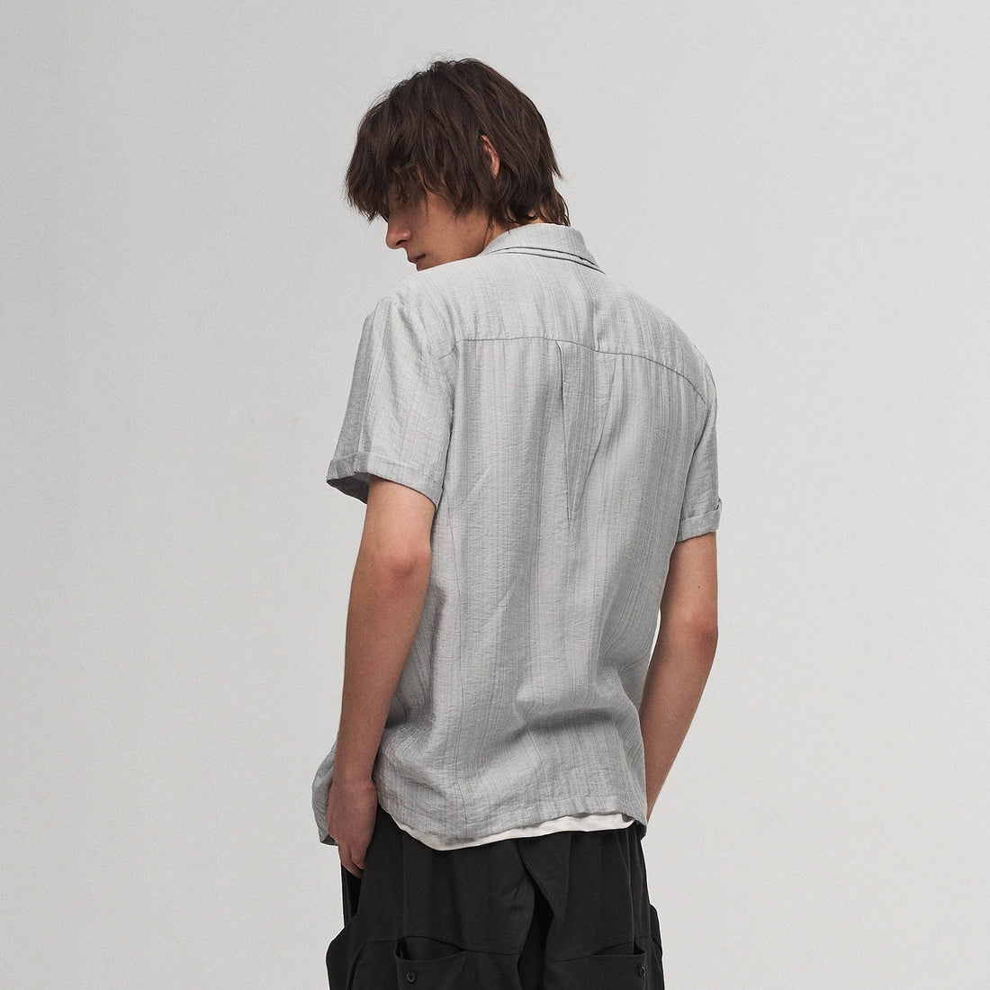 ILNya Nieternite Nifutur Stripe Crinkled Spliced Layered Collar T-Shirt Silver-Shirt-S(0)-Free Shipping Leatheretro