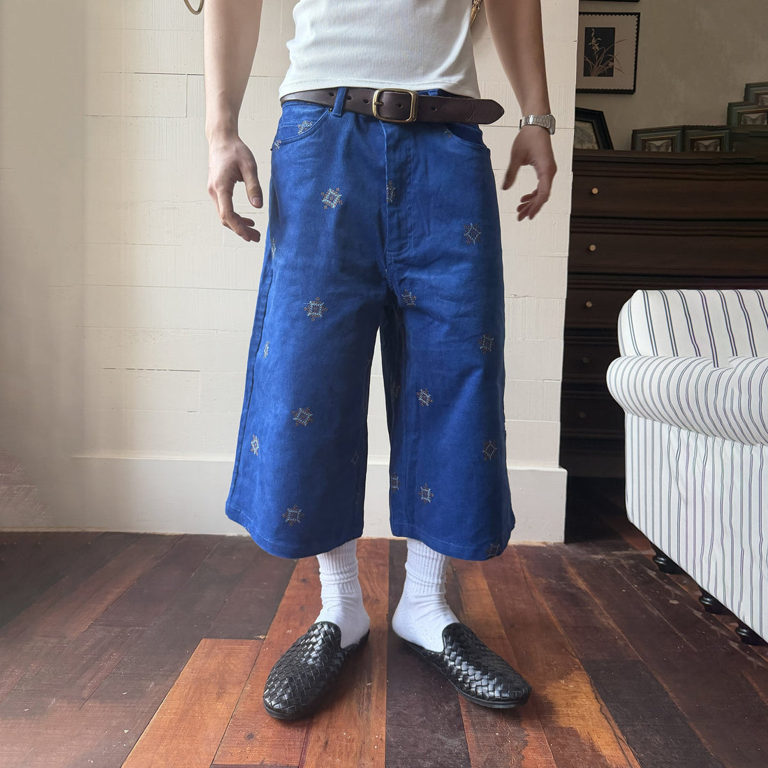 TRECLUB Embroidered Wide-leg Shorts-Shorts-S (preorder)-Free Shipping Leatheretro