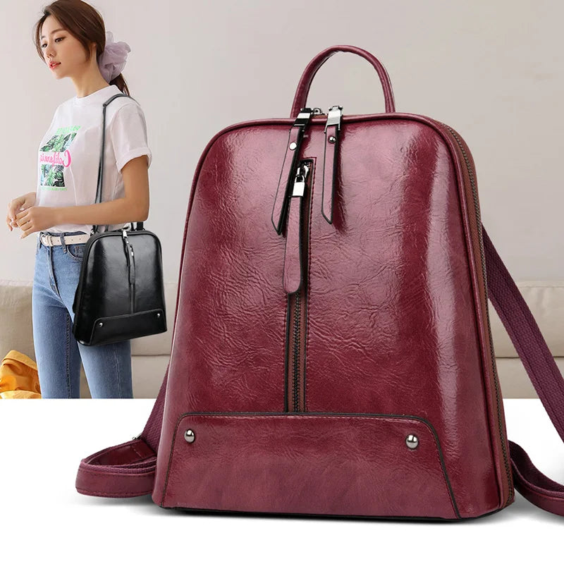 Large Capacity Women's Leather Backpack - Fashion Travel Bag-Backpacks-Brown-Free Shipping Leatheretro