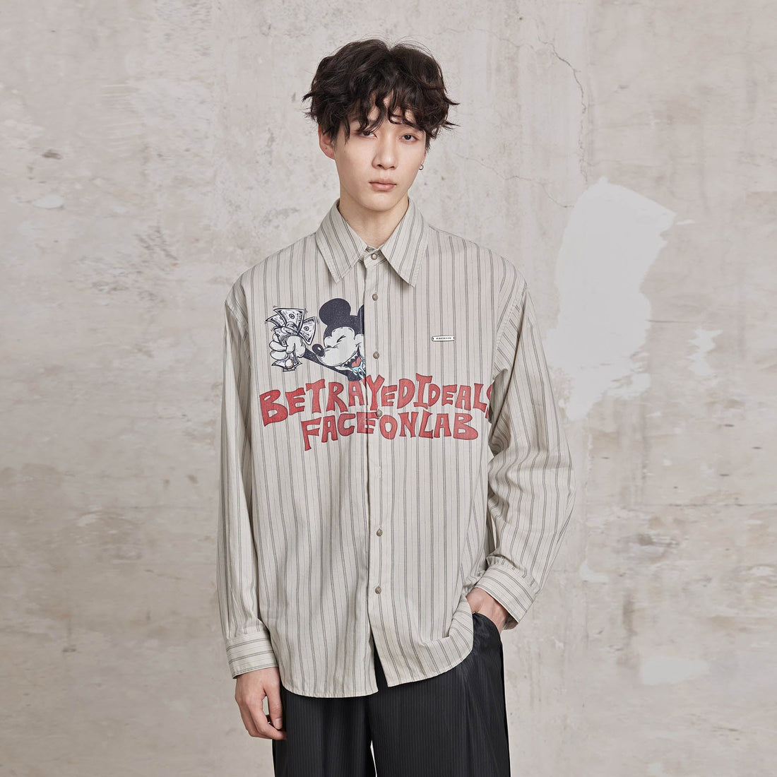 FACEONLAB Betrayed Ideals Pinstriped Shirt-Shirt-M-Blue-Free Shipping Leatheretro