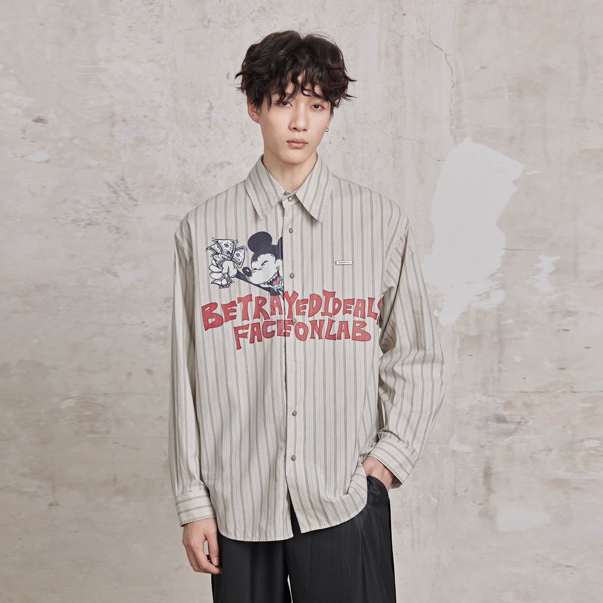 FACEONLAB Betrayed Ideals Pinstriped Shirt-Shirt-M-Khaki-Free Shipping Leatheretro