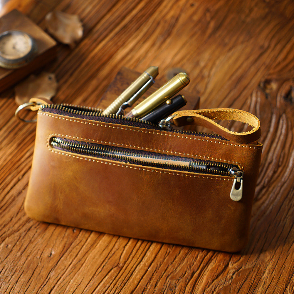 Retro Crazy Horse Leather Pencil Case - Creative Portable Hand Grip Buggy Bag-Pencil Case-Black-Free Shipping Leatheretro