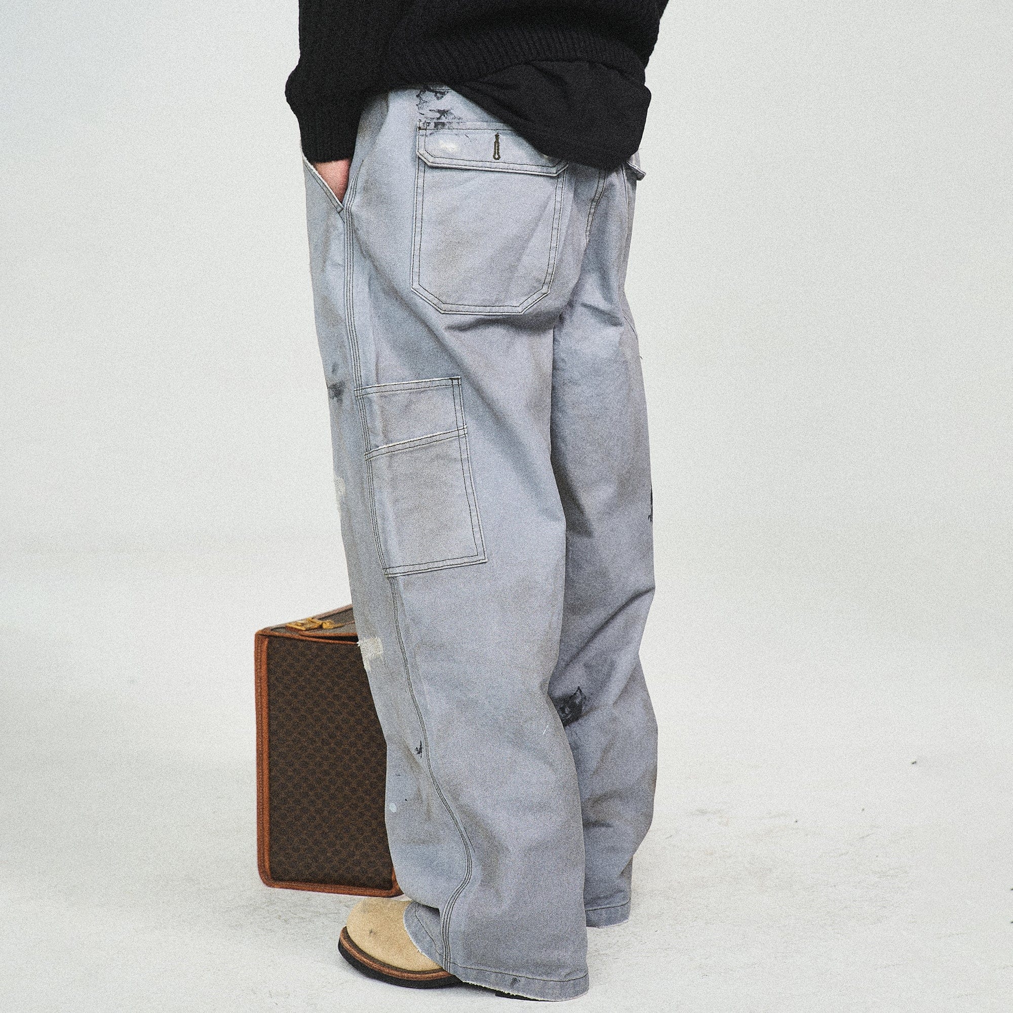 STEEPC Distressed Spliced Wide-Leg Pant-Pants-S-Free Shipping Leatheretro