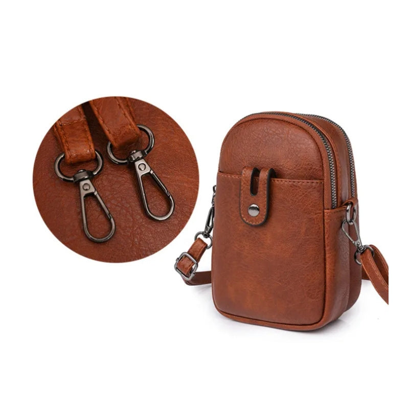 Double Zip Phone Crossbody Bag - Minimalist Phone Pouch-Crossbody Bag-Beige-Free Shipping Leatheretro