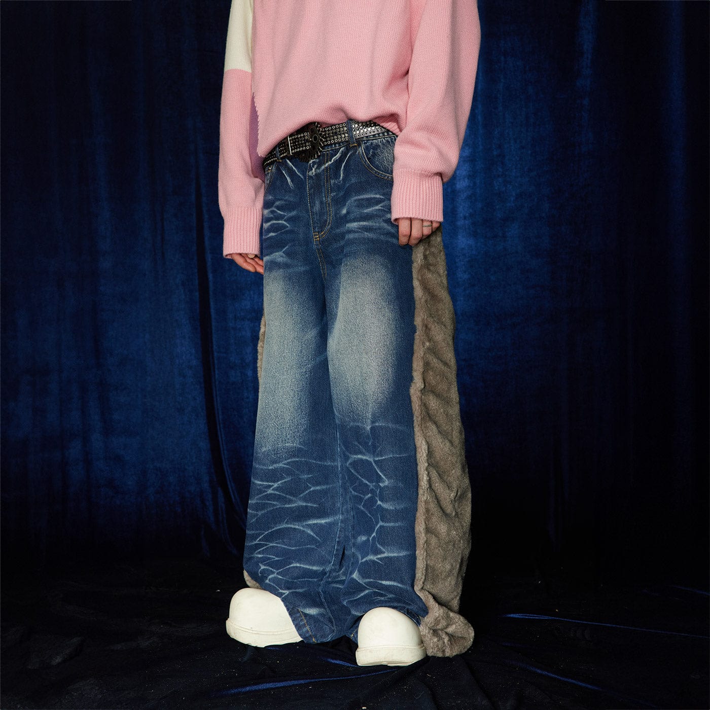 DND4DES Faux Fur Spliced Jeans-Jeans-S-Free Shipping Leatheretro