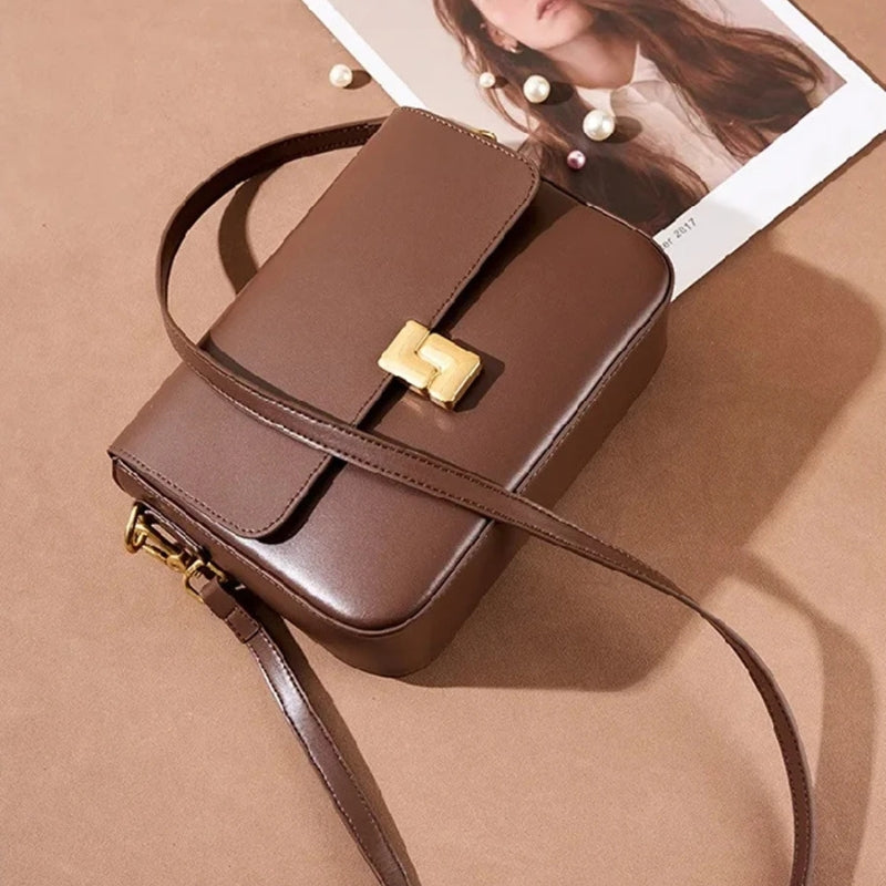 Genuine Leather Small Square Crossbody Bag - Women's Fashion Shoulder Handbags-Crossbody Bag-Black-Free Shipping Leatheretro