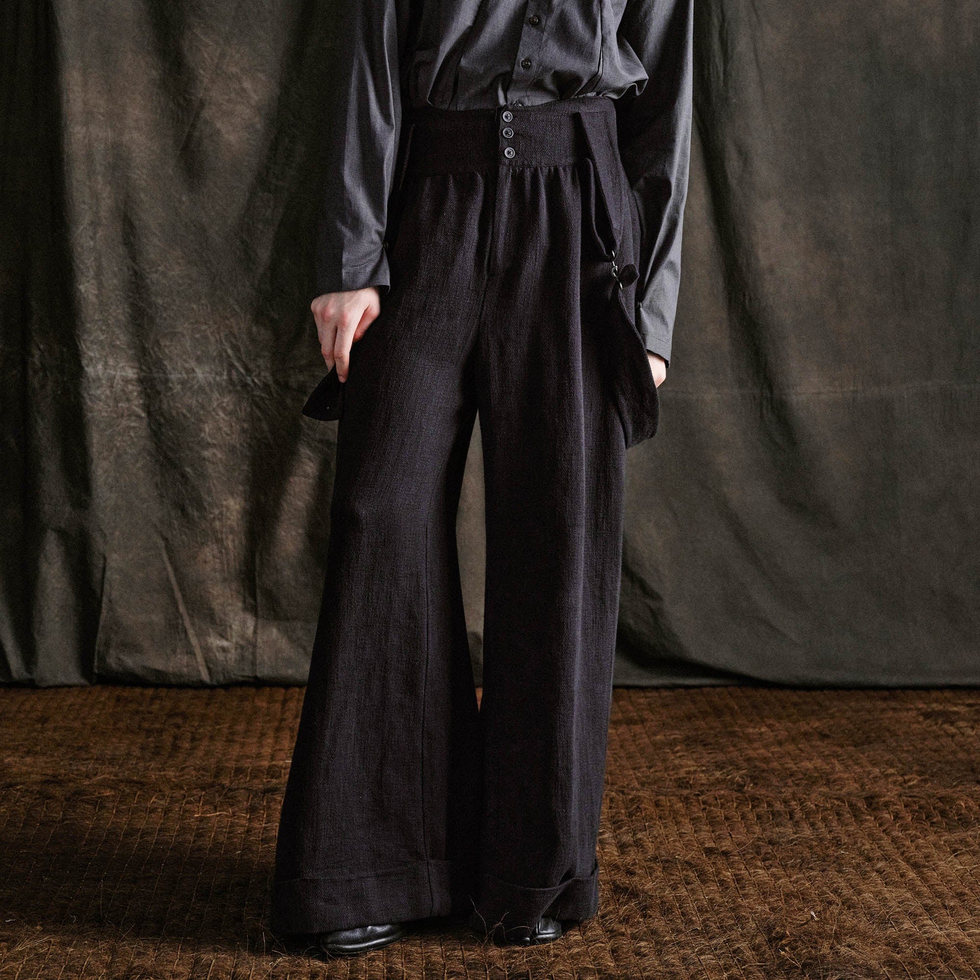 ILNya Nieternite Nifutur Buttoned High-Waist Wide-Leg Overalls-Pants-S(0)-Free Shipping Leatheretro