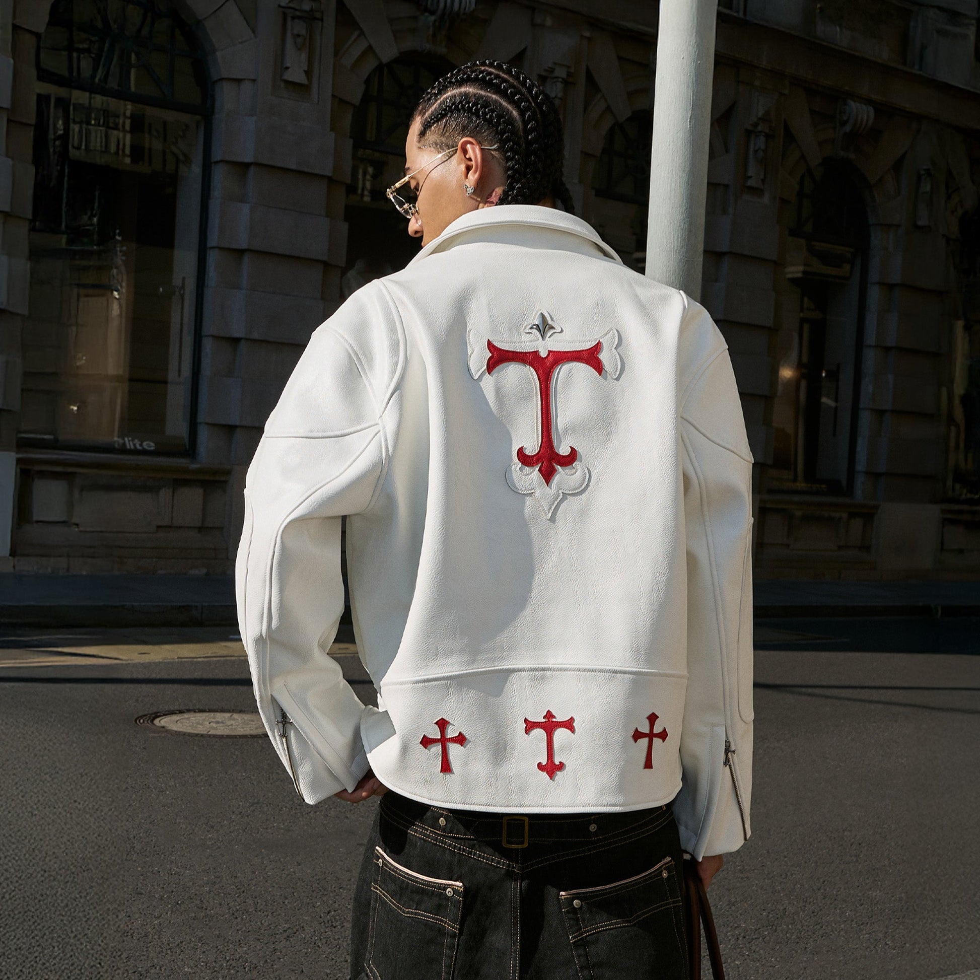 STEEPC Gothic-Patch Panel Multi-Pocket Faux Leather Jacket-Jacket-S (1)-White-Free Shipping Leatheretro
