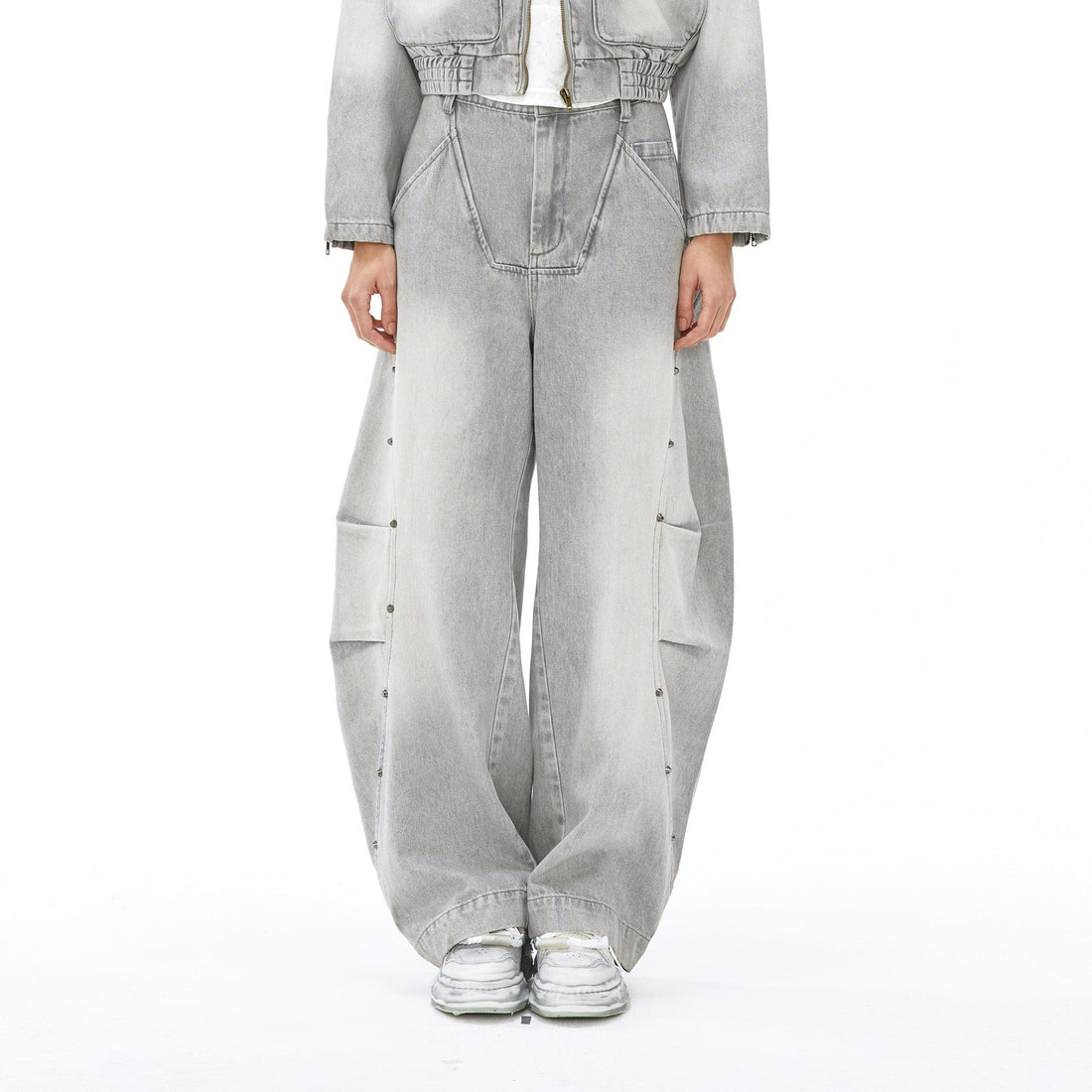 VANN VALRENCE Washed Riveted Curved-Seam Denim Pants-Jeans-S-Free Shipping Leatheretro