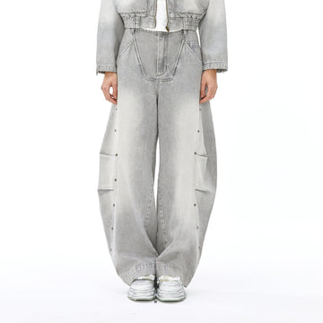 VANN VALRENCE Washed Riveted Curved-Seam Denim Pants-Jeans-S-Free Shipping Leatheretro