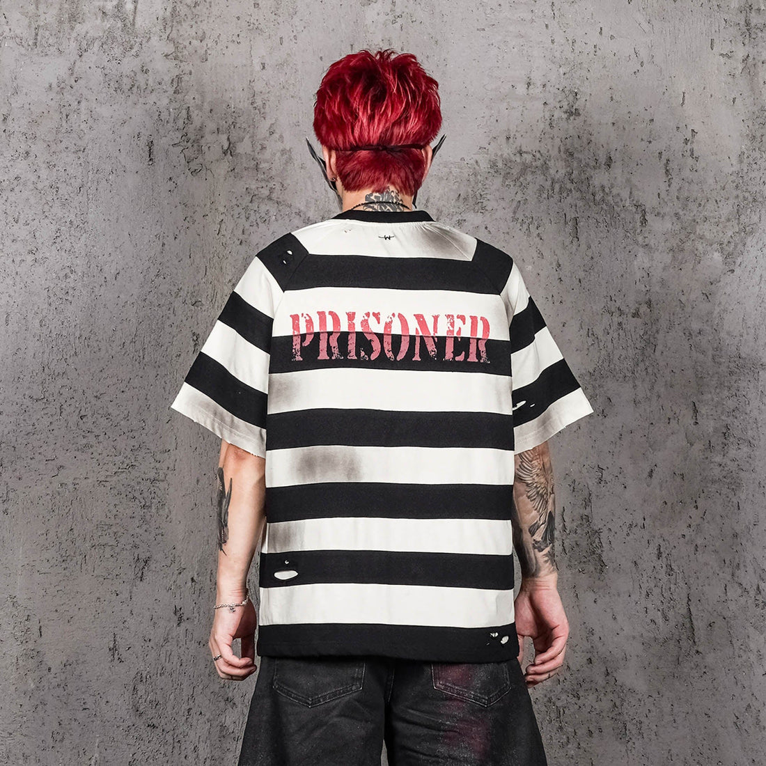 UNDERWATER The Jailbird Distressed Striped T-Shirt-T Shirt-S-Free Shipping Leatheretro