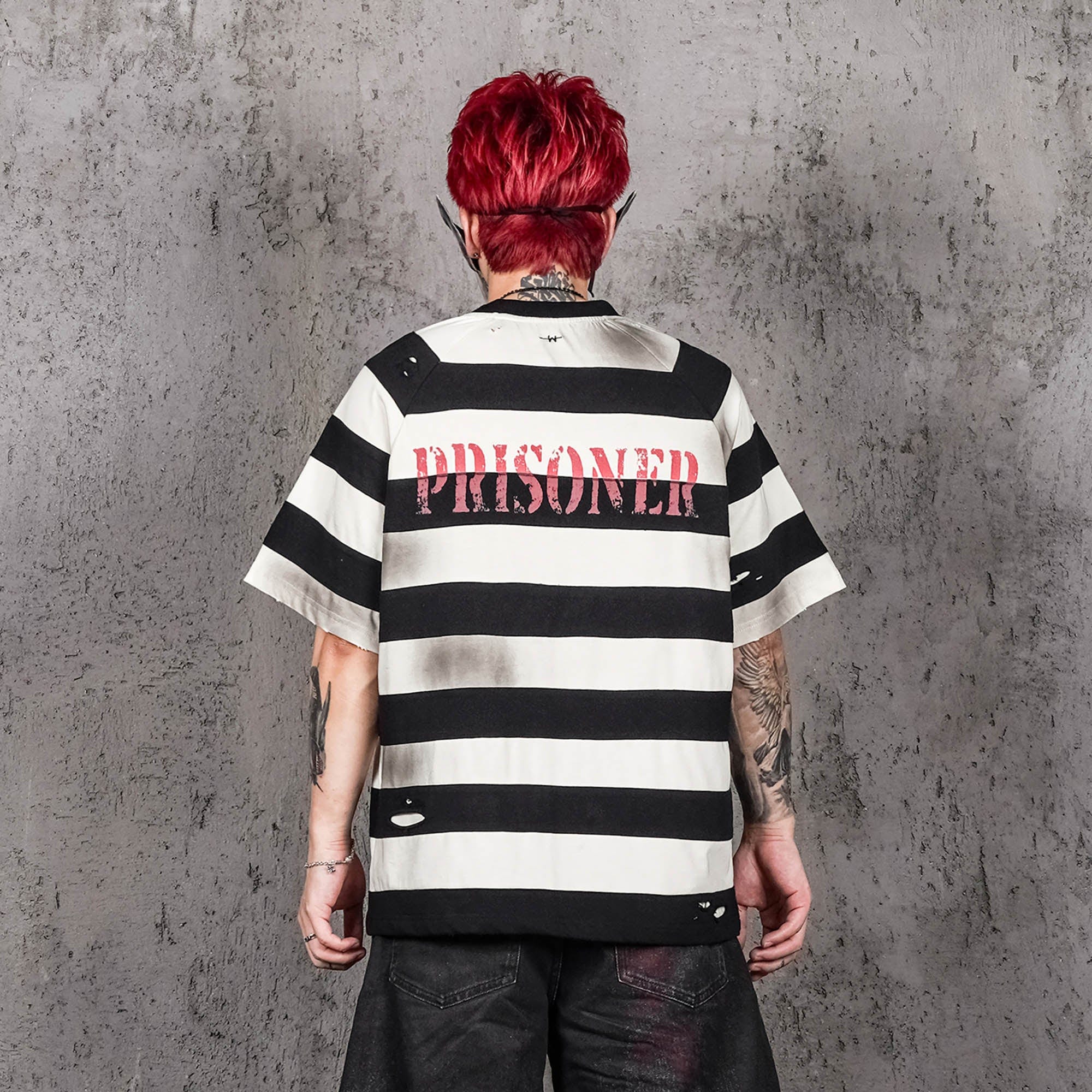 UNDERWATER The Jailbird Distressed Striped T-Shirt-T Shirt-S-Free Shipping Leatheretro