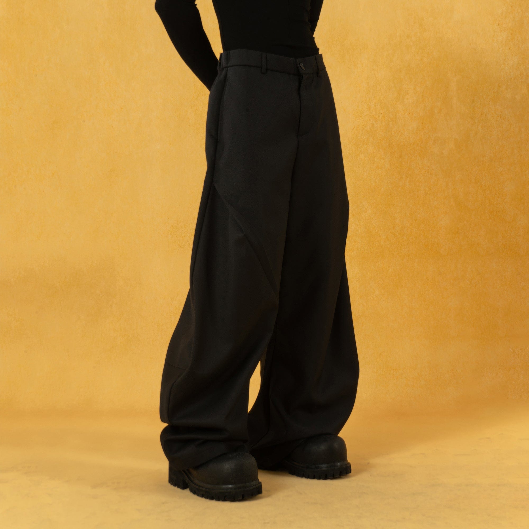 CLP Curved Crinkled Floor-Length Trousers-Pants-S-Free Shipping Leatheretro