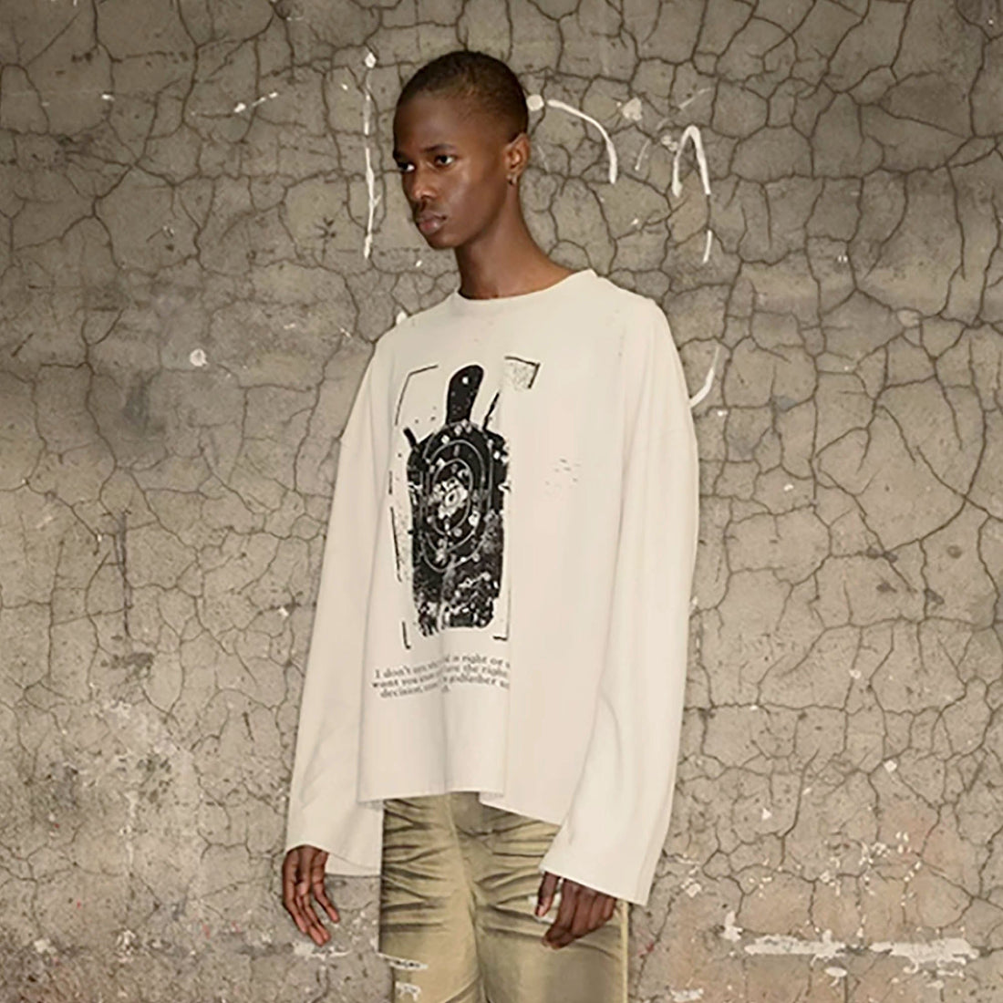 TRIANGLE PROJECT Distressed Target Graphic Long-Sleeve Tee-L/S Tee-S-Free Shipping Leatheretro