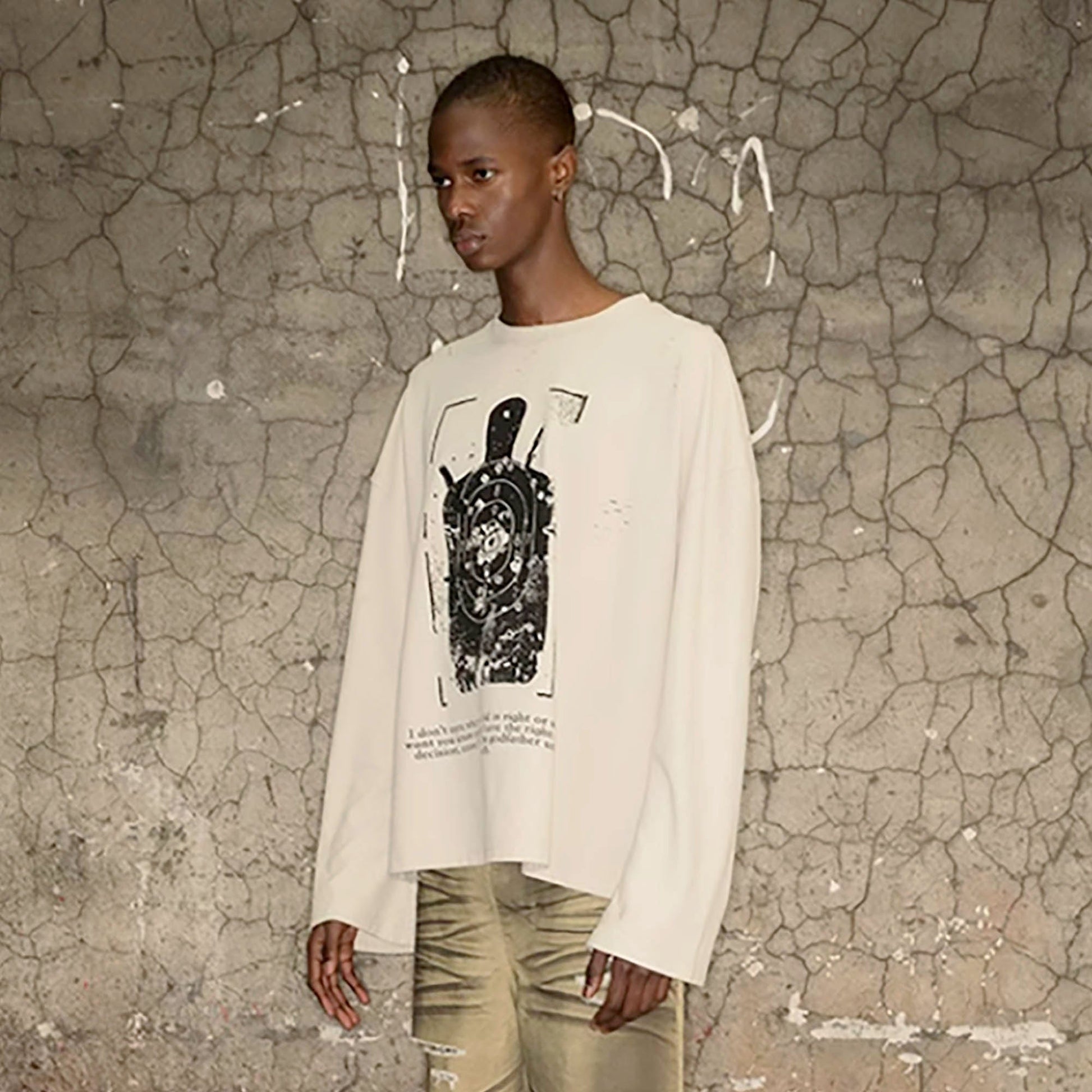 TRIANGLE PROJECT Distressed Target Graphic Long-Sleeve Tee-L/S Tee-S-Free Shipping Leatheretro