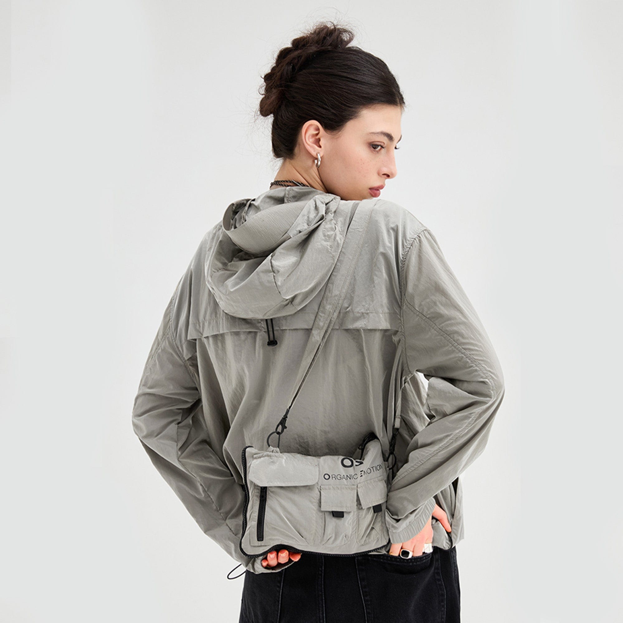 ORGANIC EMOTION Packable Utility UV Protection Hooded Windbreaker-Jacket-M-Free Shipping Leatheretro