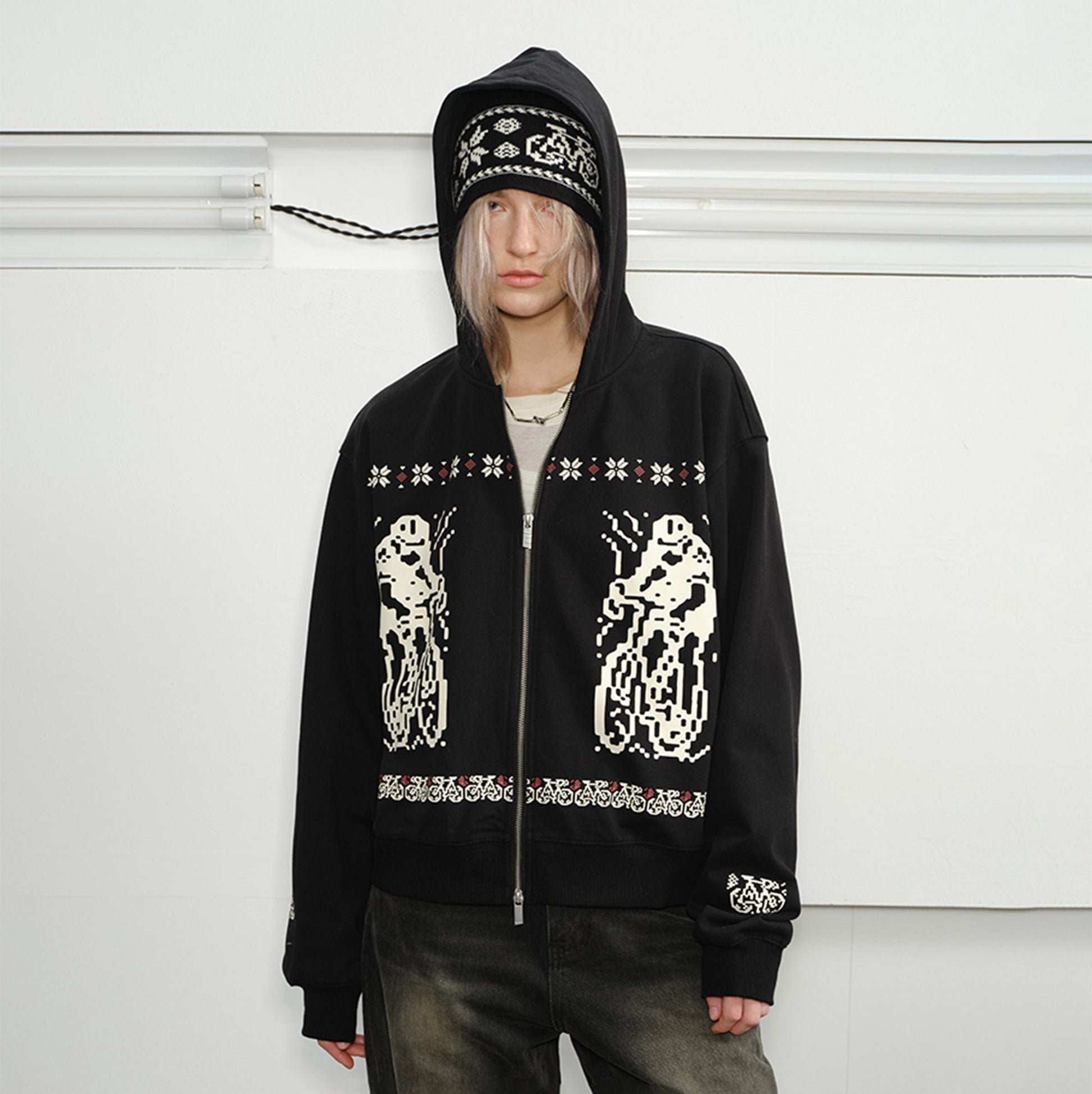 KREATE Bicycle Knitted Zip-Up Jacket-Jacket-S-Black-Free Shipping Leatheretro