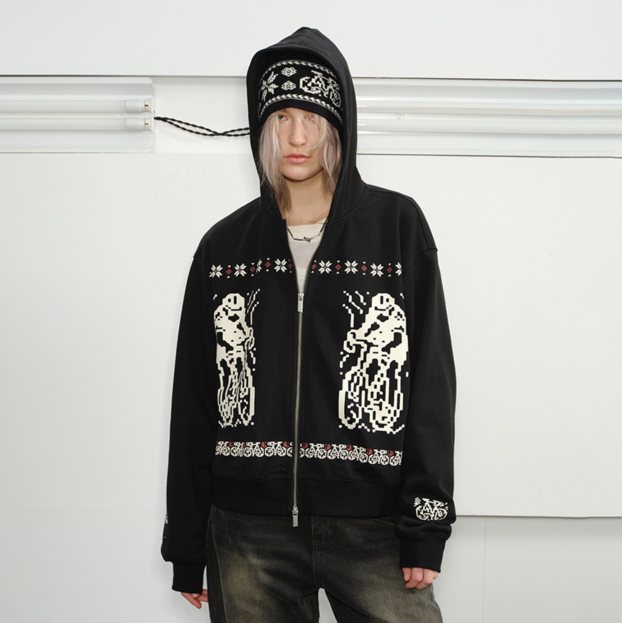 KREATE Bicycle Knitted Zip-Up Jacket-Jacket-S-Black-Free Shipping Leatheretro