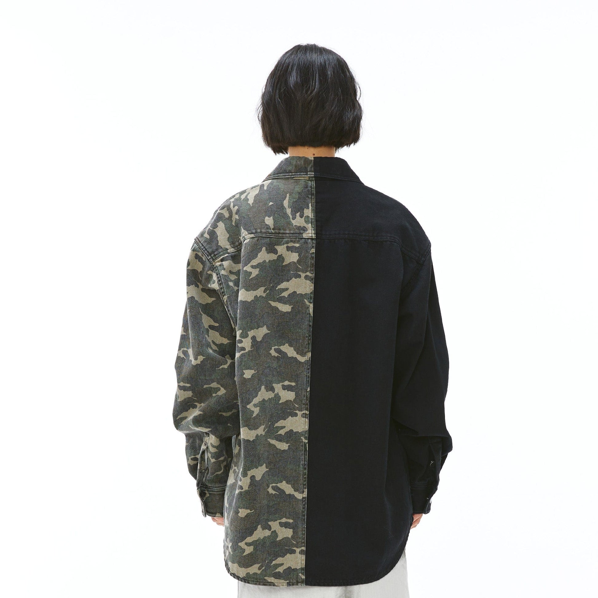 VANN VALRENCE Paneled Camo Denim Shirt-Shirt-S-Free Shipping Leatheretro