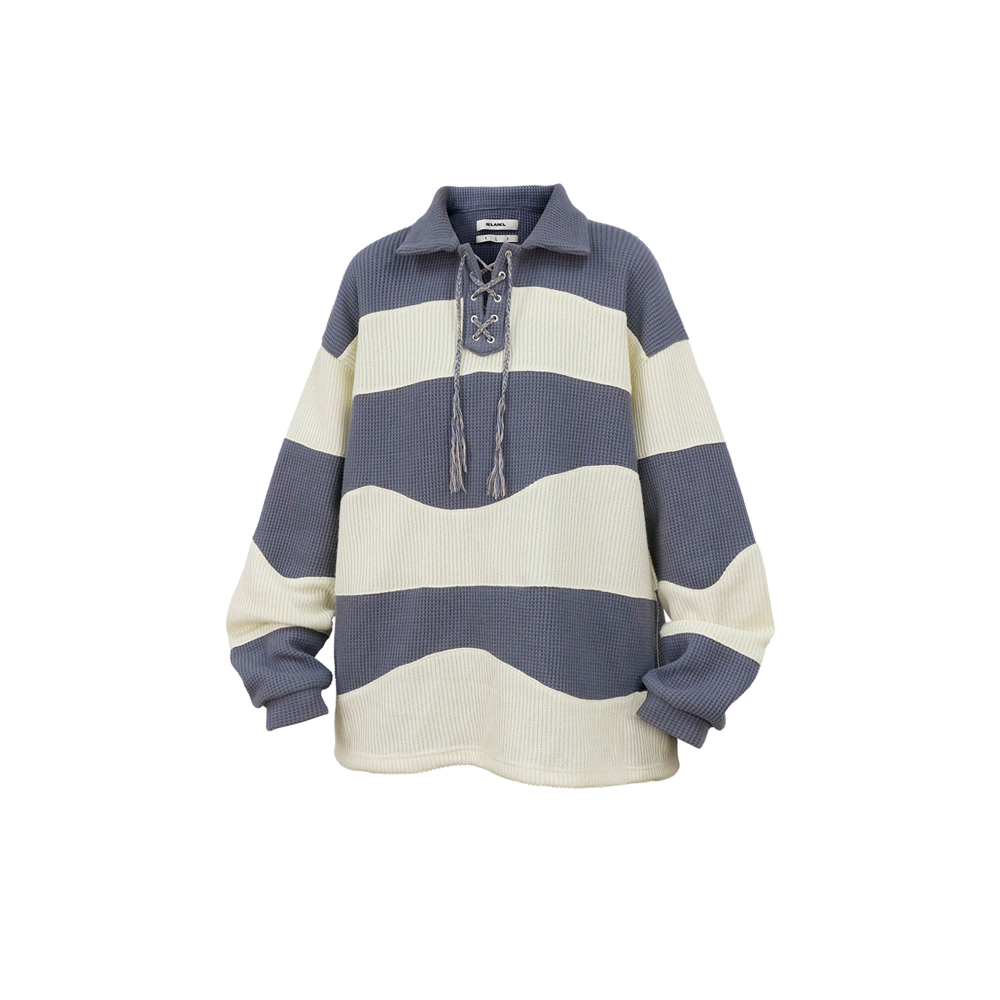 RELABEL Waffle-Knit Stripe Lace-Up Sweatshirt-Sweatshirt-XS (Preorder)-Free Shipping Leatheretro