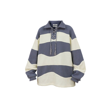 RELABEL Waffle-Knit Stripe Lace-Up Sweatshirt-Sweatshirt-XS (Preorder)-Free Shipping Leatheretro