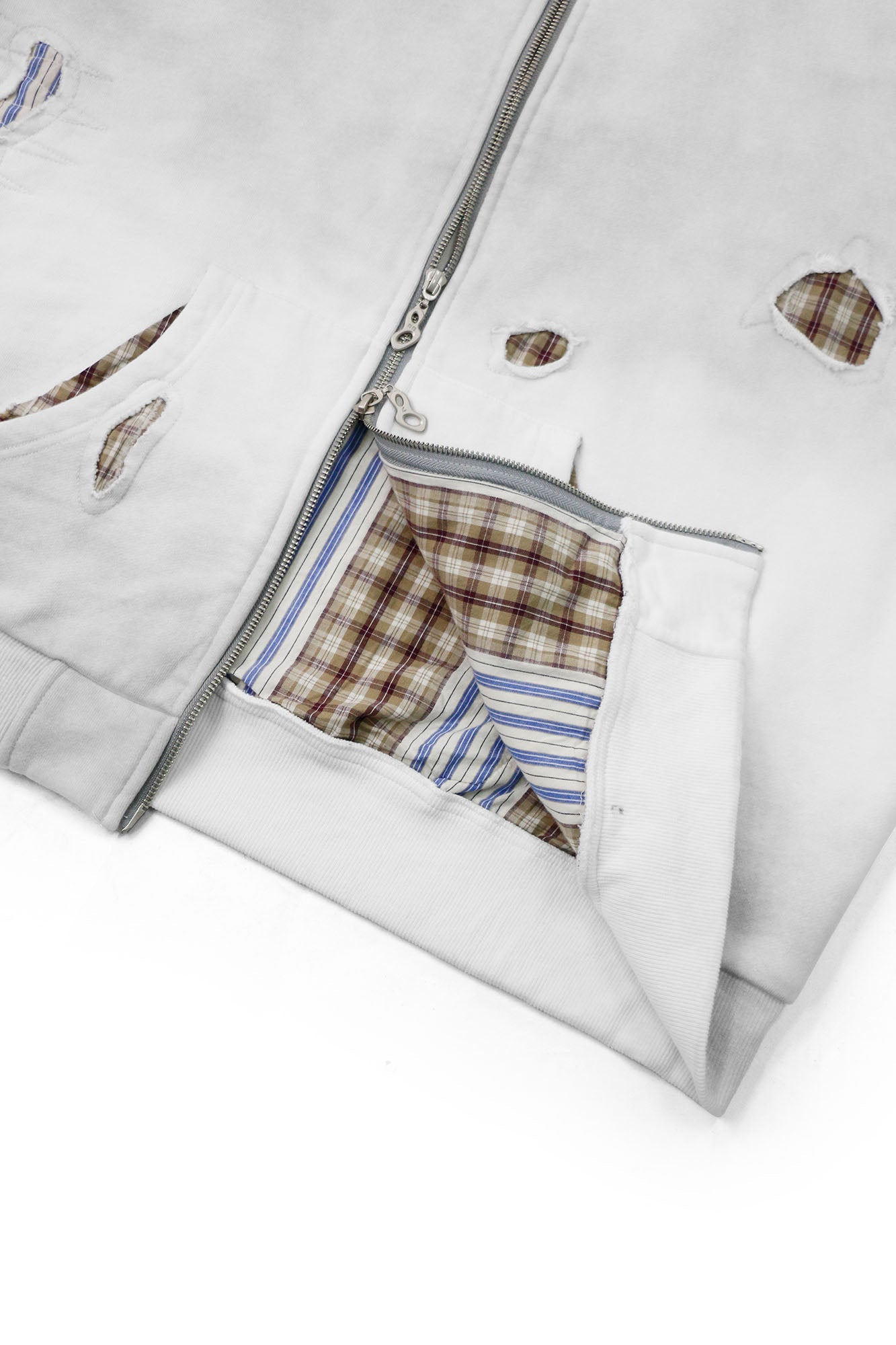RELABEL Distressed Plaid Cut-Out Layered Hooded Jacket-Jacket-XS (Preorder)-Free Shipping Leatheretro
