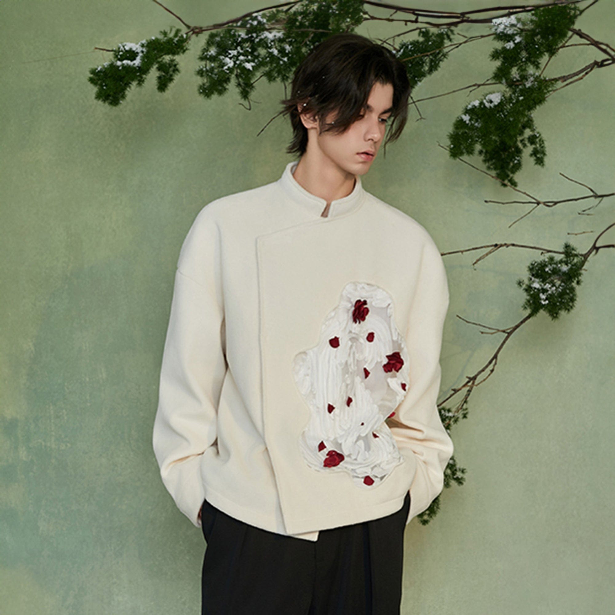JIECHI Pond Bloom Mandarin Collar Blazer-Jacket-M-Free Shipping Leatheretro