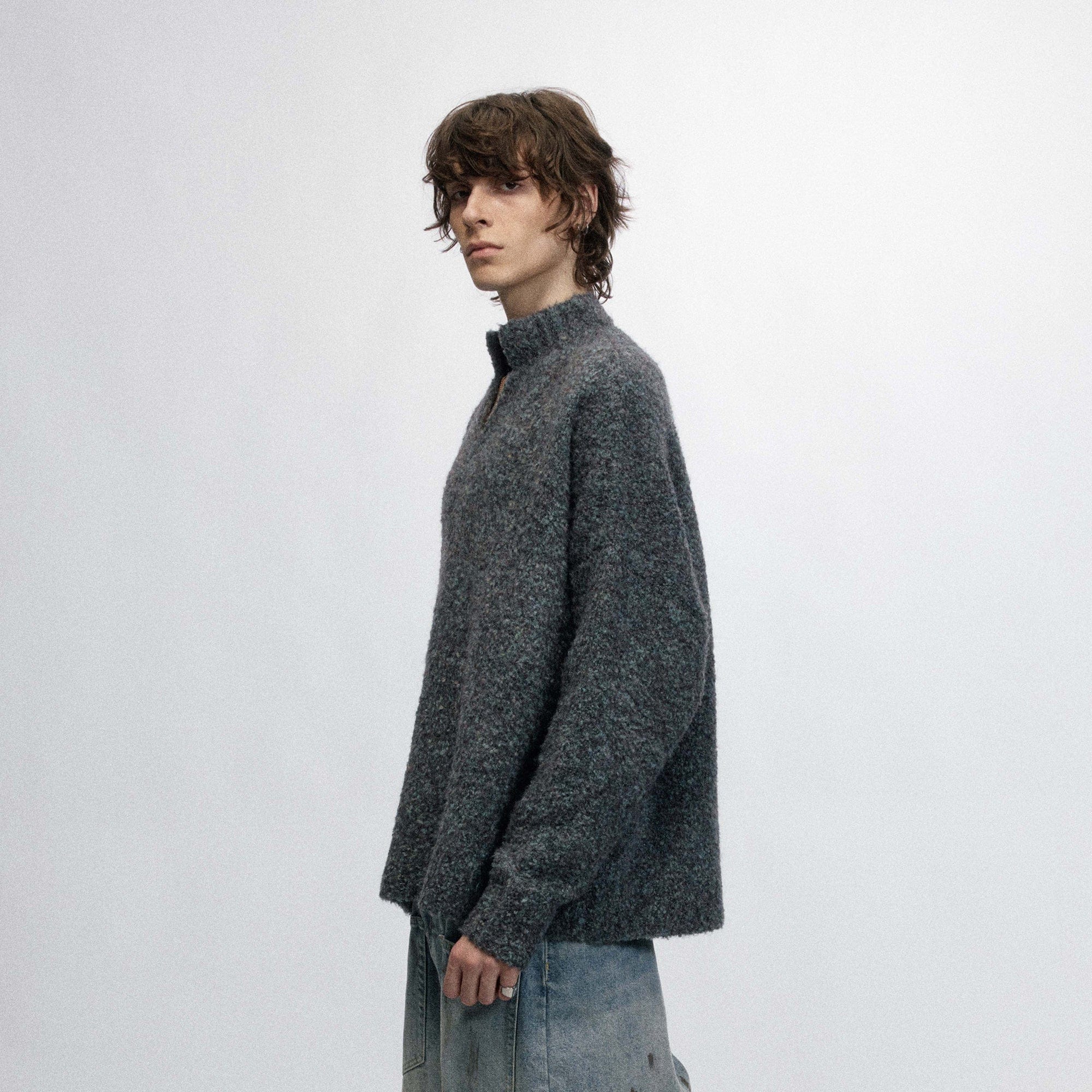 OVDY Modern V-neck Fleece Sweater-Sweater-S-Gray-Free Shipping Leatheretro