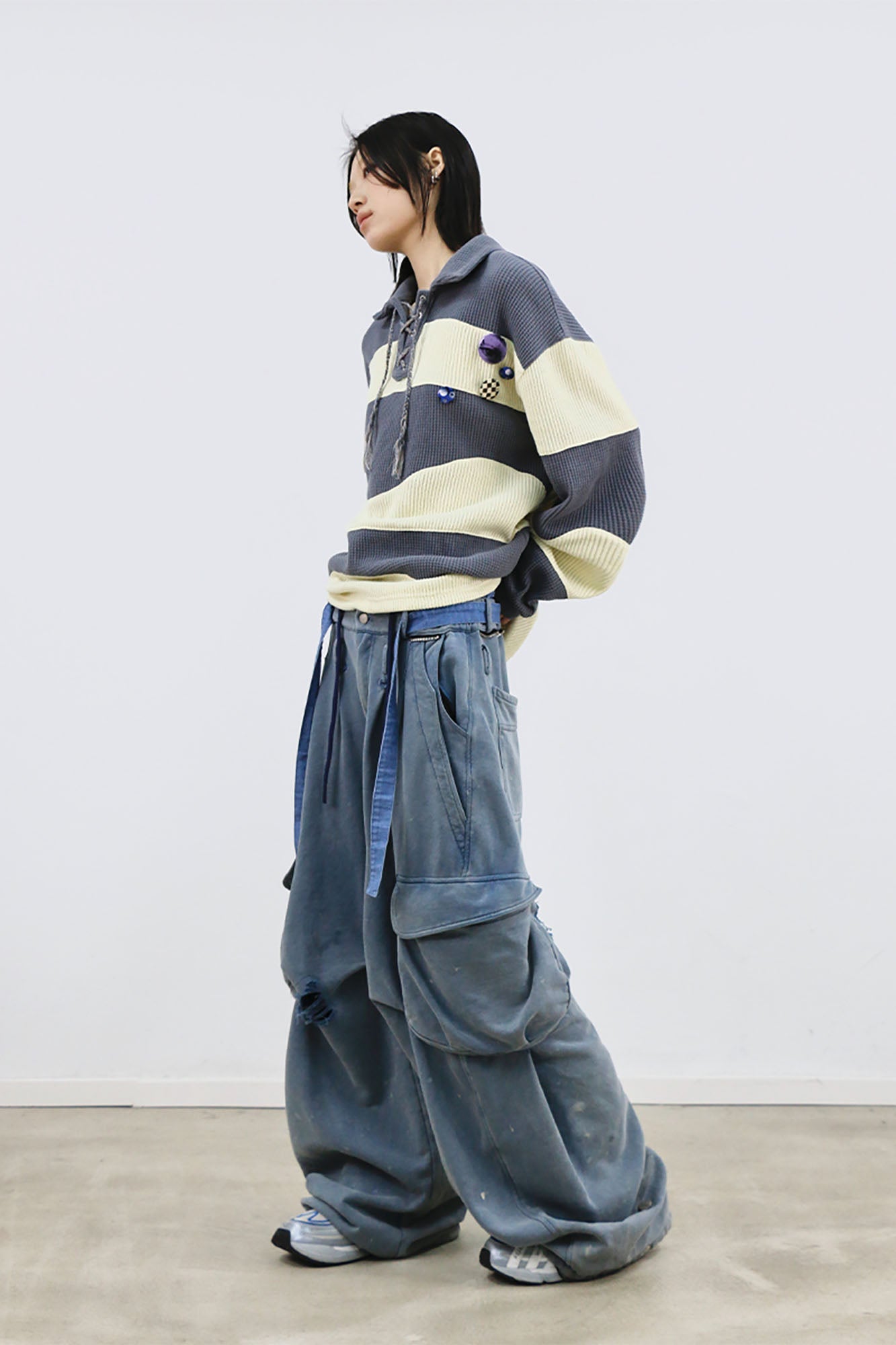 RELABEL Distressed Splatter Double-Waist Cargo Pants-Pants-XS-Free Shipping Leatheretro