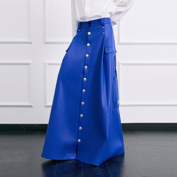 FACEONLAB Utility Faux Leather Buttoned Maxi Skirt-Shorts-M-Free Shipping Leatheretro