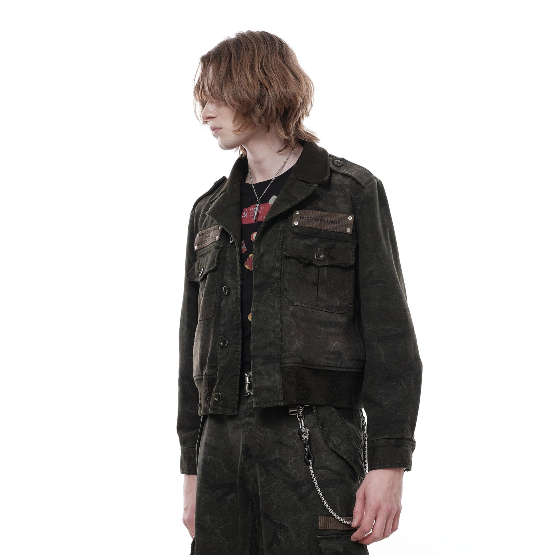 FACEONLAB Distressed P37 Rivet Jacket Army Green-Jacket-M-Free Shipping Leatheretro