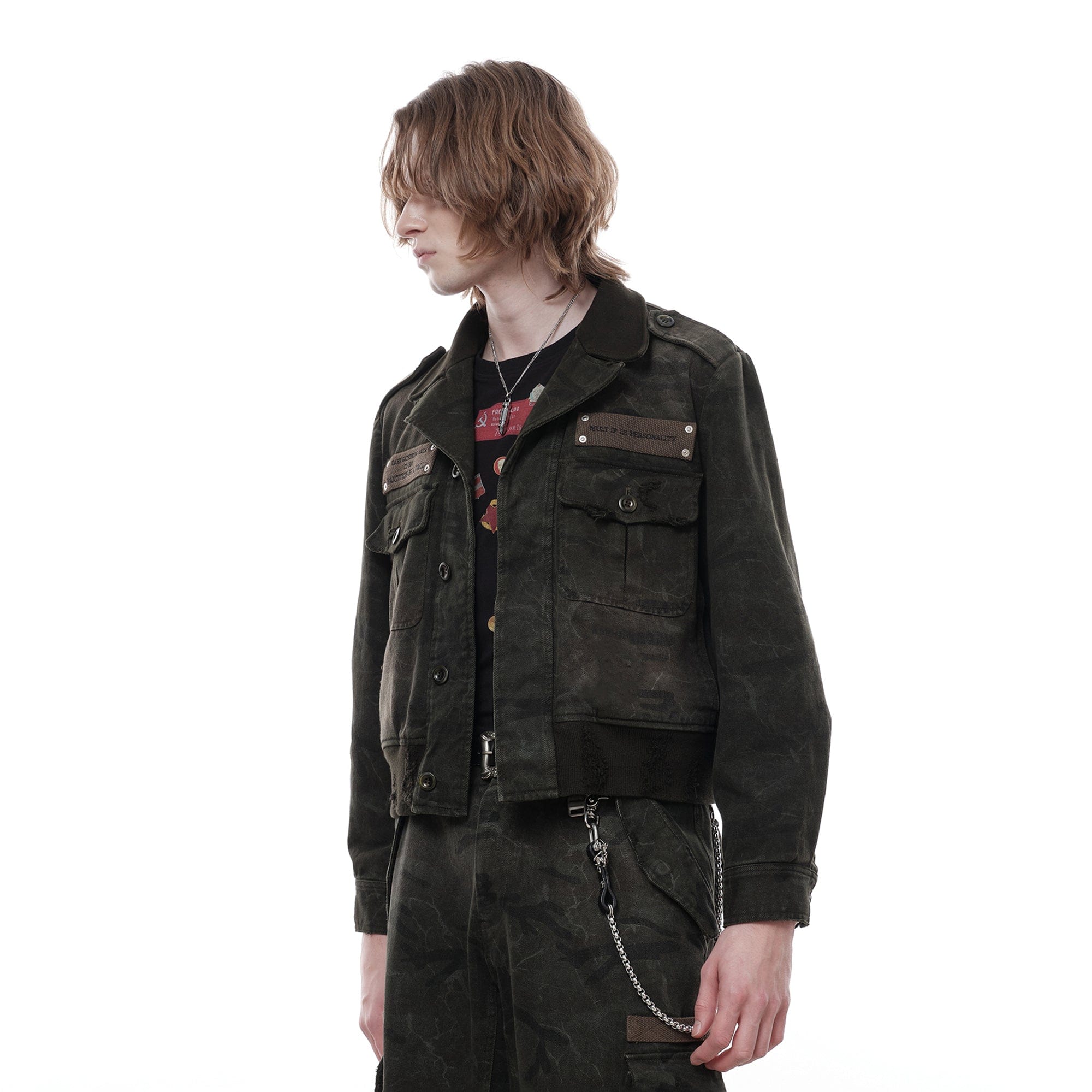 FACEONLAB Distressed P37 Rivet Jacket Army Green-Jacket-M-Free Shipping Leatheretro
