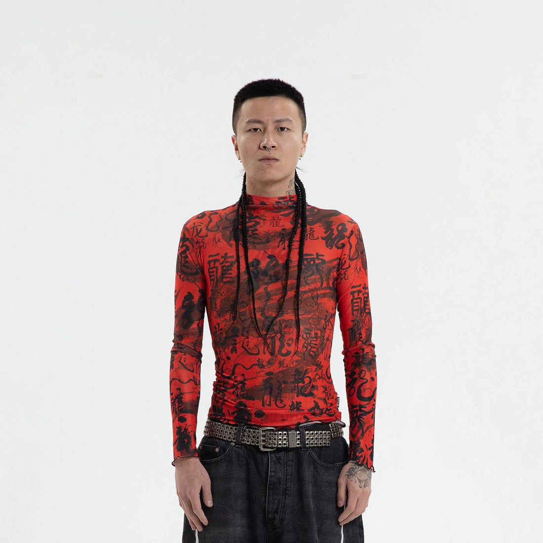 RTVG Calligraphy Full-Print Turtleneck Slim L/S Tee-L/S Tee-OS-Free Shipping Leatheretro